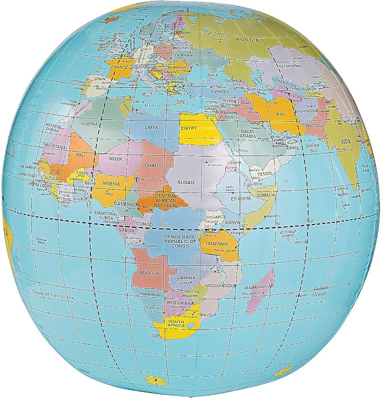 Fun Express Giant Inflatable Globe Beach Ball 33 Inch | Educational World Globe for Kids Classroom Learning, Earth Ball for Outdoor Play, Earth Day Activities & Geography Lessons