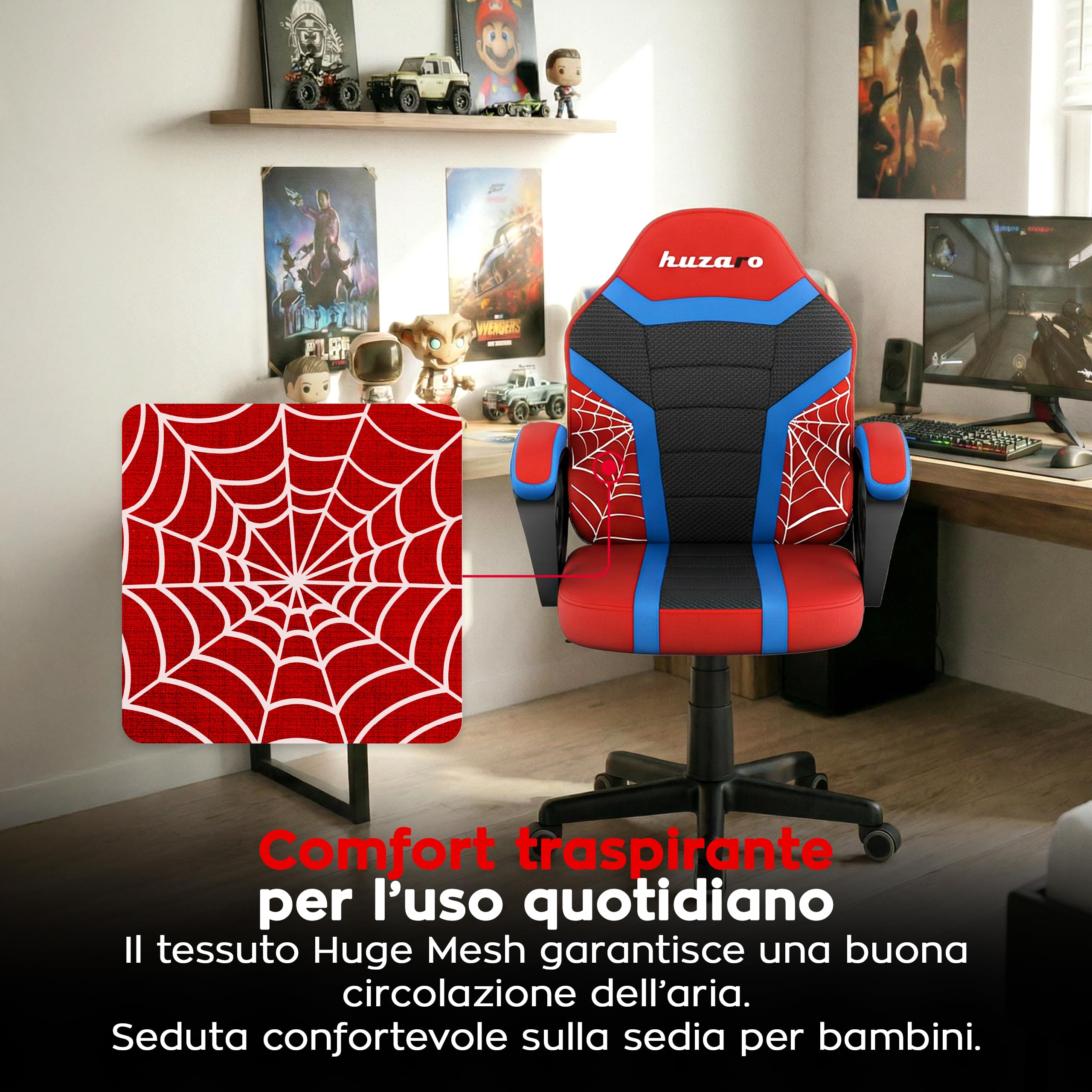 huzaro Ranger 1.0 – Sedia Per Bambini Comoda E Regolabile – Poltrona Bambini Per Cameretta E Uso Quotidiano – Schienale Profilato – Ruote Silenziose – Spider