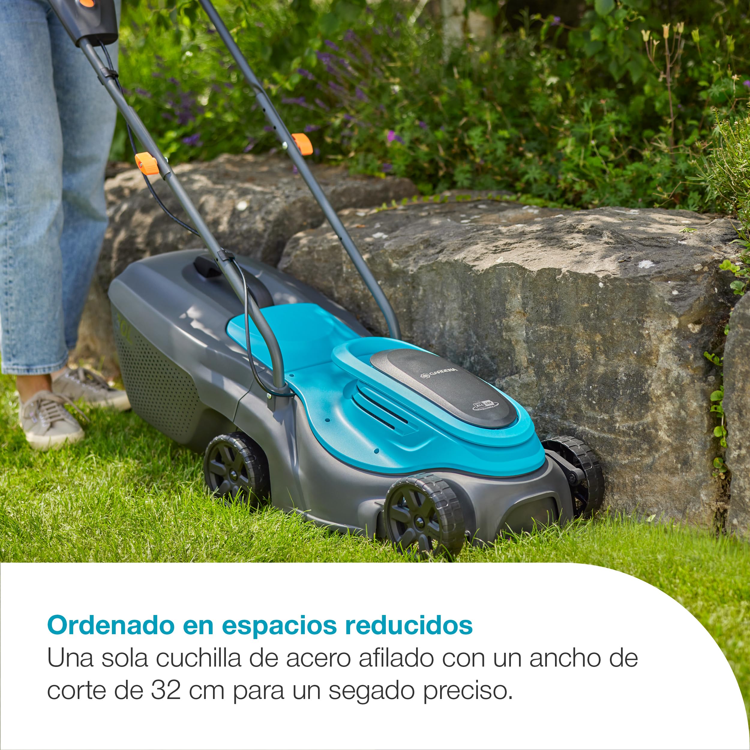 Gardena Cortacésped a batería EasyMax 32/18V P4A Solo: Cuchilla de Corte, Ligero, Ajuste de Altura, Recolección de Hierba, Sin Cable (14634-55)