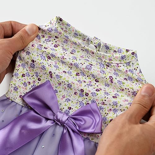 Miniatura 5 de Vestidos para perros pequeños y gatos, lindo vestido de chaleco con lazo, traje floral para chihuahua (suéter morado 2XS)