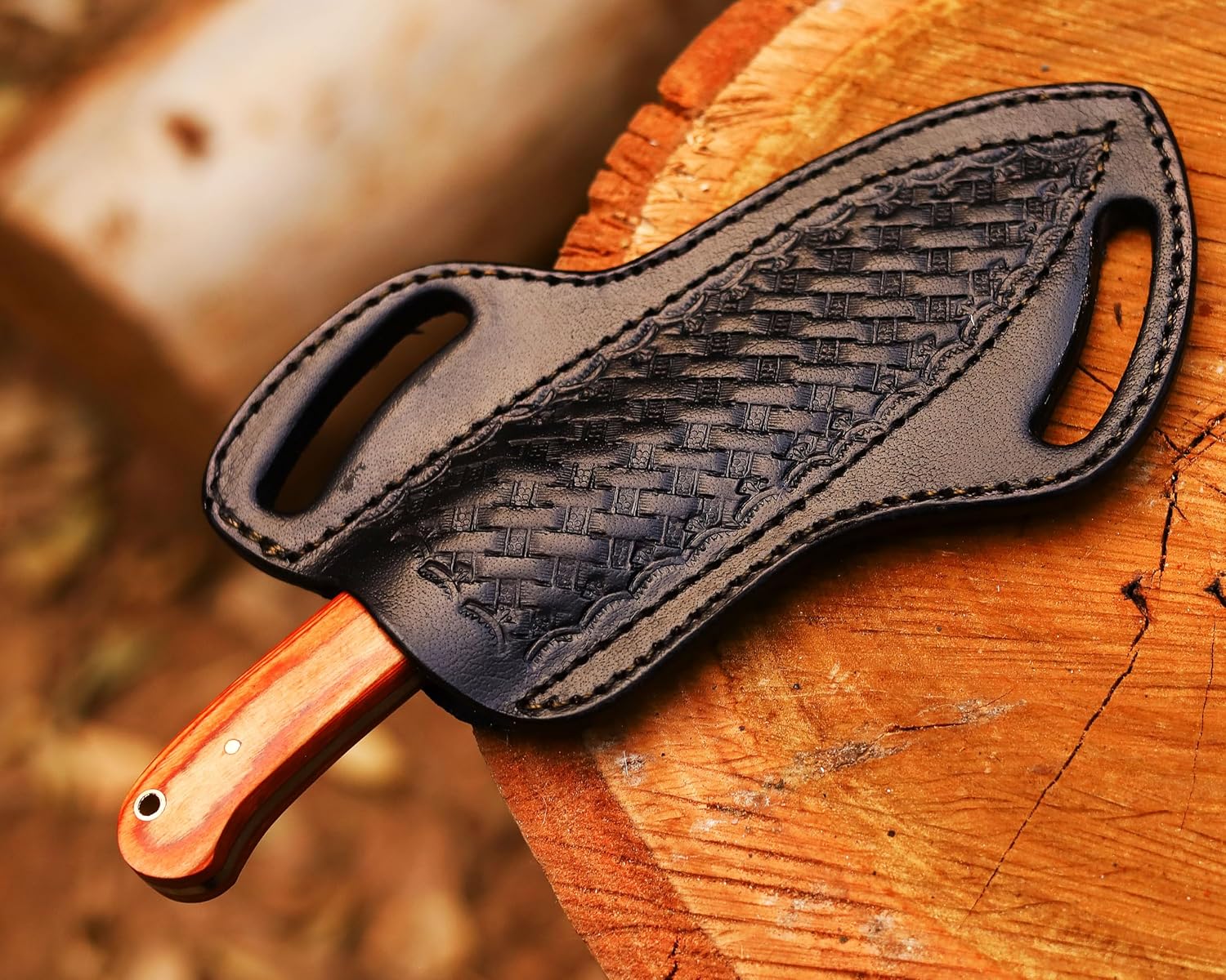 Leather Knife Sheath For Belt, Slanted Pancake Sheath, Tooled Leather Sheath, Beautiful Cow Boy 4 to 6 inches Skinner Knife Leather Cover 100% Real Leather (BROWN)