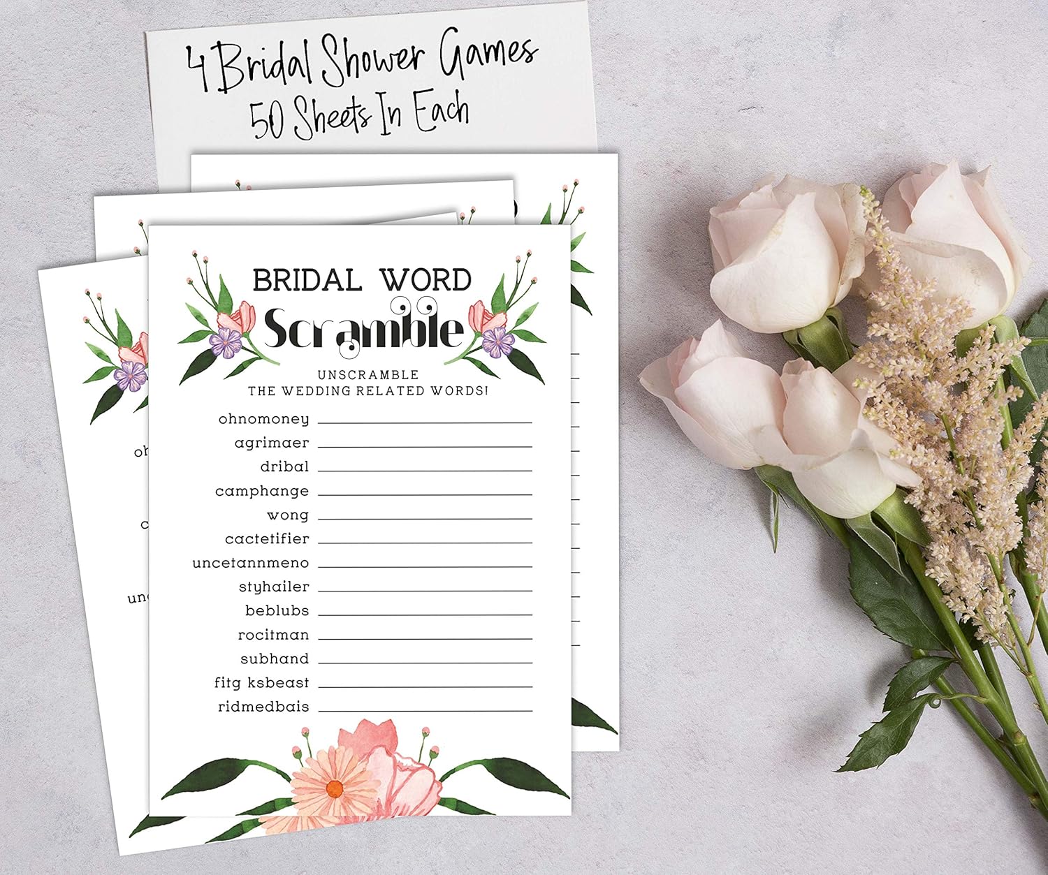 Floral Bridal Shower Game Set of 4(50 Sheets Each) Fun Bachelorette Party Game Set Bundle