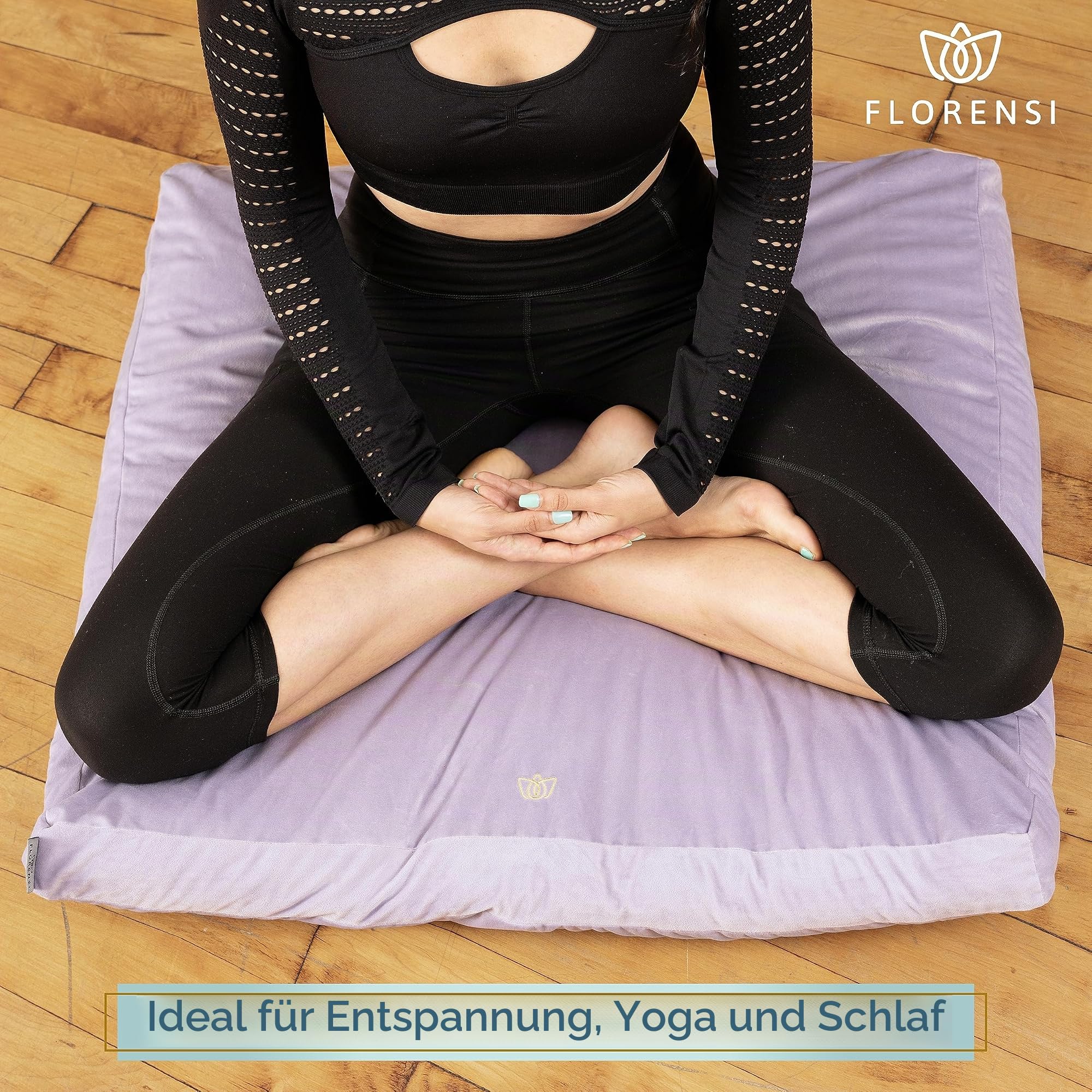 Florensi Zabuton Meditationsmatte, 100% Baumwolle gefüllt, Meditationskissen, Samt-Bodenkissen zum Sitzen und Knien, Yoga-Kissen für Damen und Herren | Mit Buchweizen gefülltes Meditationskissen mit weichem Samtbezug für unterstützendes Sitzen während Med