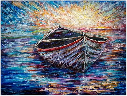 Miniatura 3 de Americanflat Olena Art - Rompecabezas de barco de 500 piezas, 18 x 24 pulgadas, barco de madera al amanecer