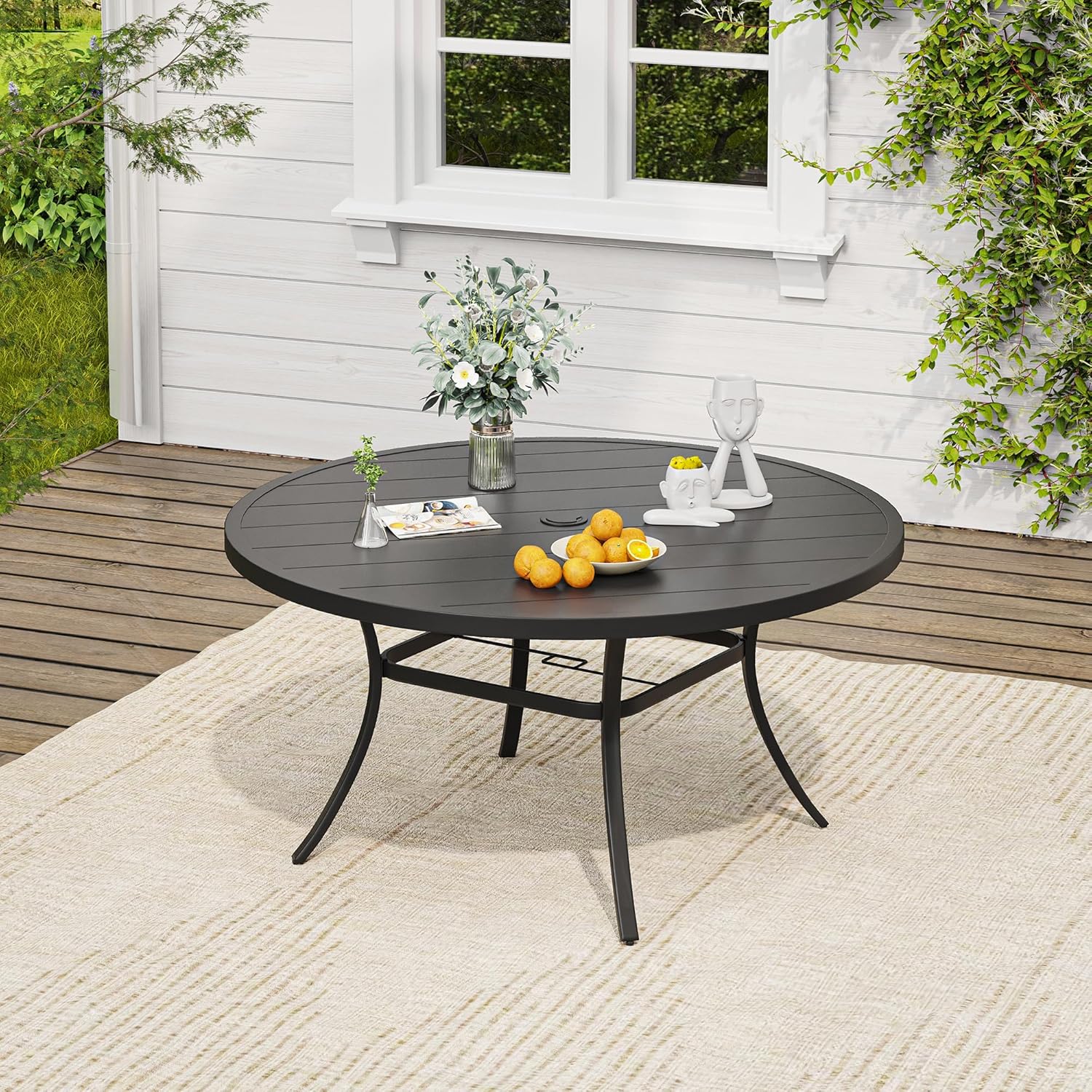 VICLLAX 7 Pieces Outdoor Dining Set, Patio Furniture Set of 6 Patio Swivel Dining Chairs and 50" Patio Round Table, Mixed Brown Chairs & Black Tabletop