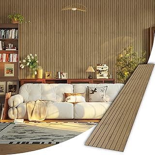PVC Peel and Stick Wall Panels - 118" x 15.7" Faux 3D Wood Slat Wallpaper - Artificial Brown Wooden Grain Look Self-Adhesive Paneling - Soundproof Wall Panel Waterproof for Interior Wall Decor