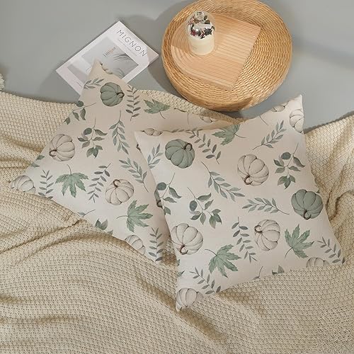 Miniatura 5 de Juego de 2 fundas de almohada de otoño de 18 x 18 pulgadas, diseño de calabaza y hoja de arce, fundas de almohada decorativas de lino para otoño,