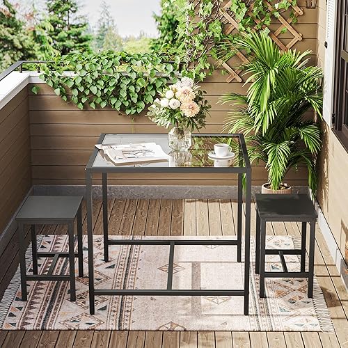 Miniatura 3 de HOOBRO Mordern BK80CZ01 - Juego de mesa de comedor de cristal para espacios pequeños, mesa de cocina y sillas para 3 mesas con sillas, muebles para