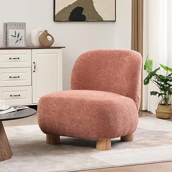 Christopher Knight Home Modern Low Profile Accent Chair for Living Room, Boucle Upholstered Armless Chair with Rubberwood Legs, Comfy Lounge Armchair, Plush Cloud-Like Seating for Bedroom, Coral