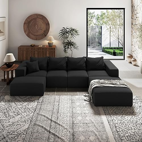 Miniatura 5 de Sofá interior minimalista, sofá de nube tapizado de combinación gratuita, sofá modular de chenilla con almohadas, cómodo para sala de estar, Negro