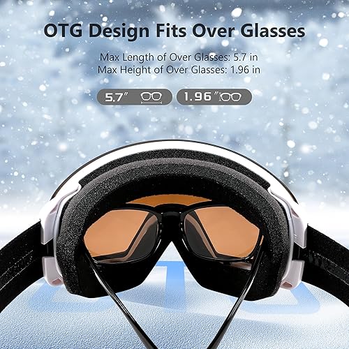 Miniatura 3 de Karsaer Gafas de esquí antivaho OTG 100% protección UV, lentes dobles flexibles para hombres, mujeres y jóvenes