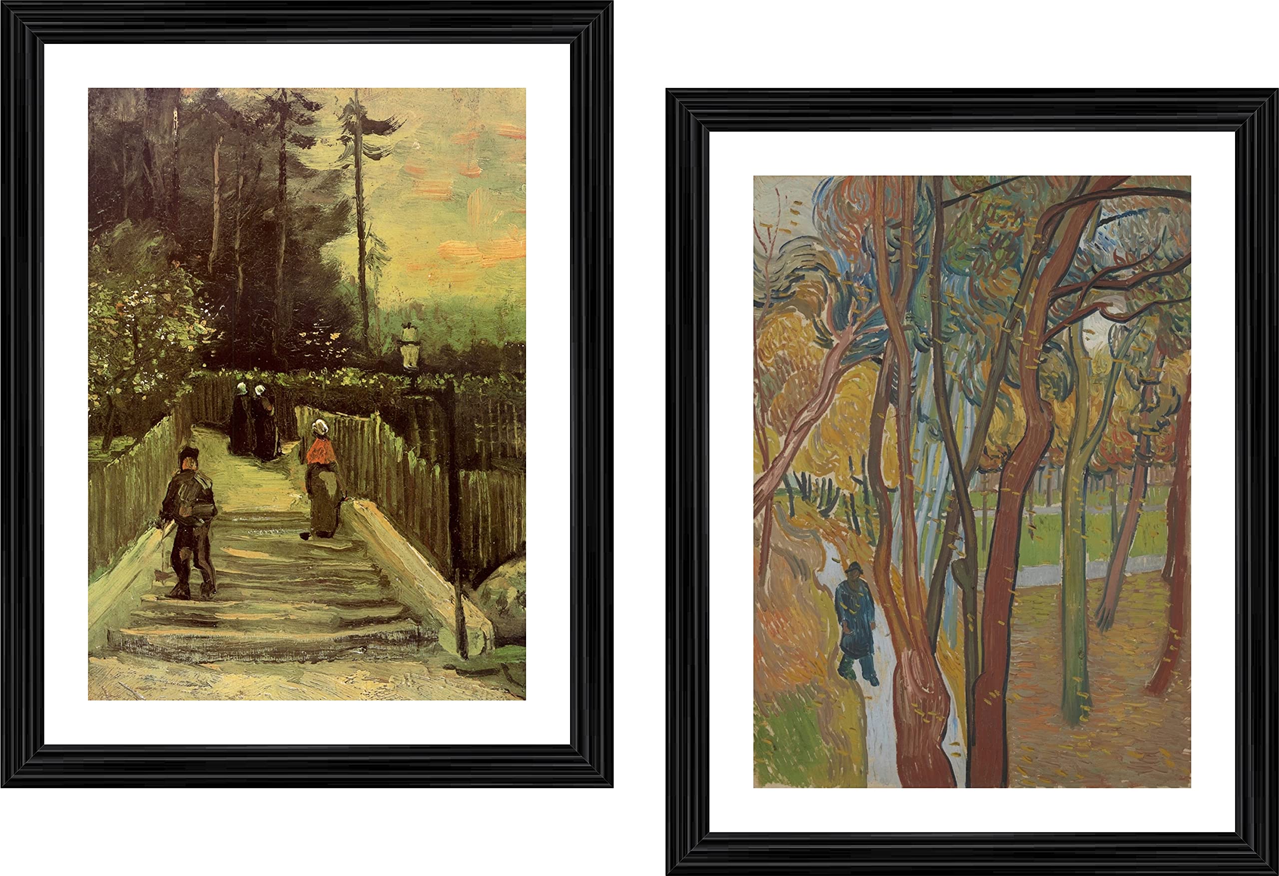Adventures® *A Path in Montmartre* & *The Garden of Saint Paul* - 2 Paintings by Van Gogh, Set of 2 Wall Décor Frames (Acrylic Black Frame). Size 14"x18" each. (11 options)