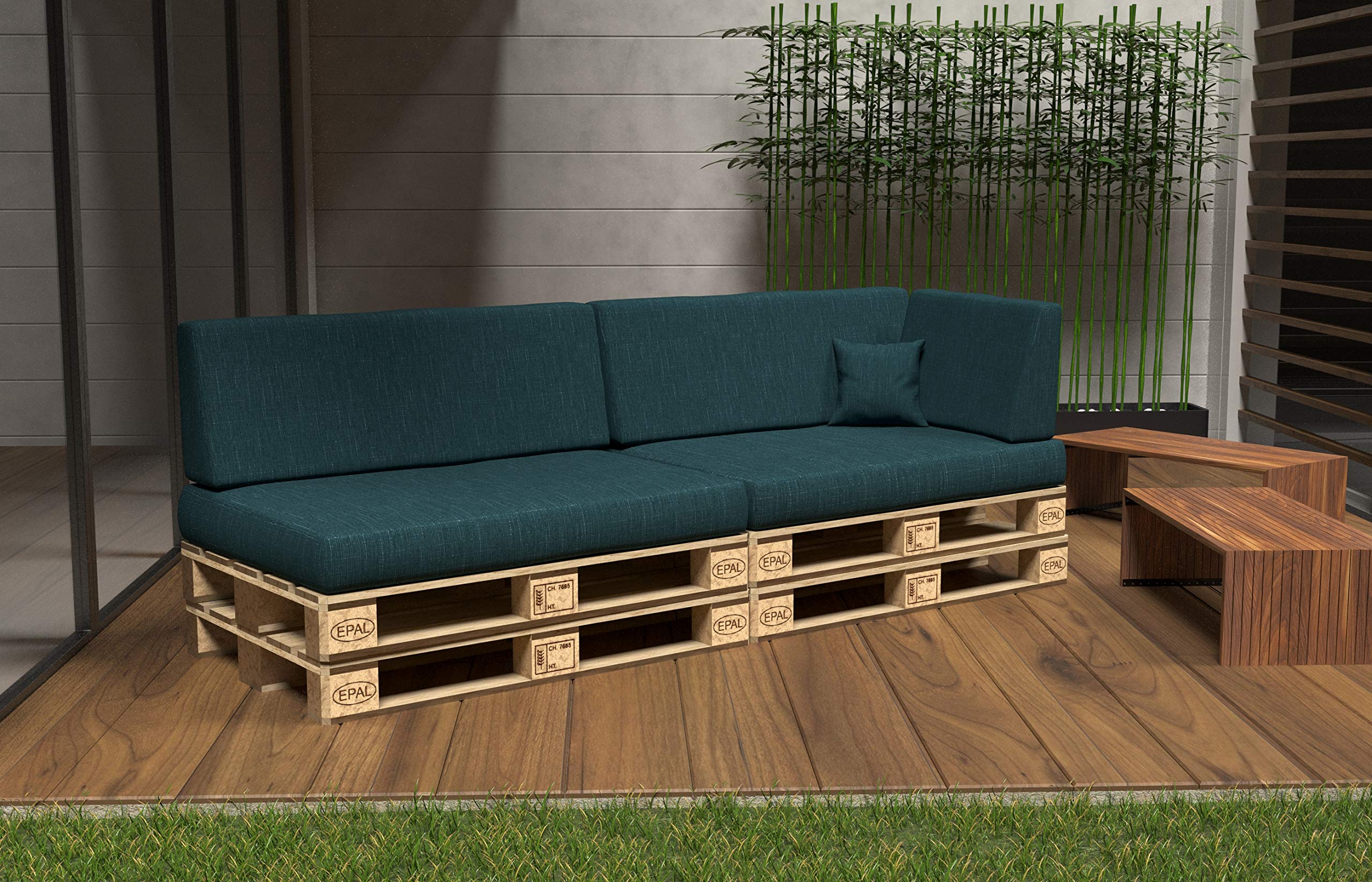 POKAR Set di Cuscini per Europallet da 6 pezzi: 2x Sedile 120x80cm +2x Schienale 120x40cm +1x Schienale (laterale) 60x40cm +1x decorativo 40x40cm, per Divano da Giardino, senza Pallet, verde scuro
