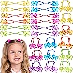 24pc Ponytailers Balls Elastics Flower Shaped Multicolored Twin Beads Bauble Holders Toddler Accessory Kids Band Bulk Supply