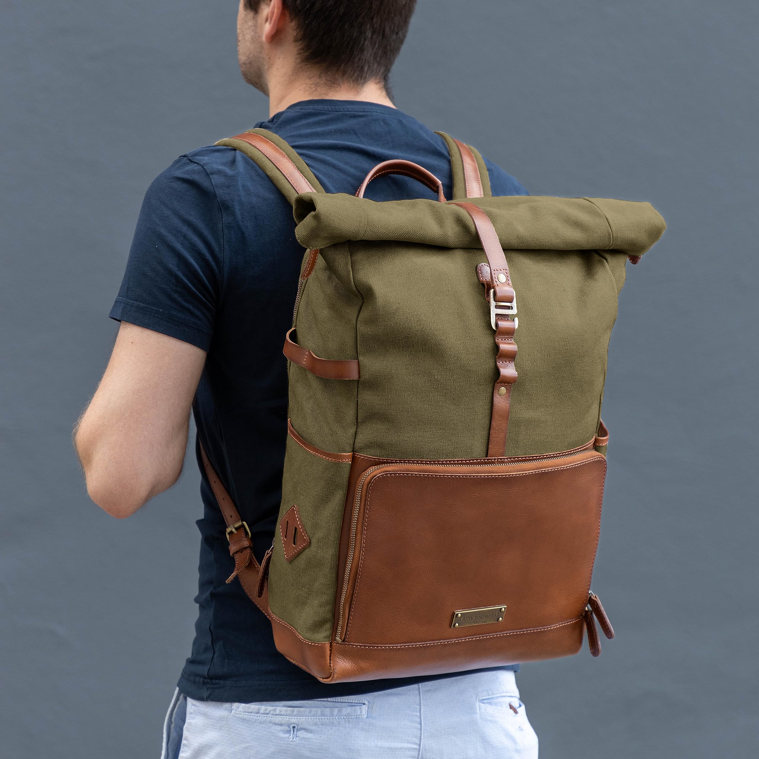 DRAKENSBERG Reise Rucksack 'Arthur' mit 17" Laptopfach und Technik-Organizer-Fach, Business, Handgepäck, 20-30L - Oliv-Grün, DR00123