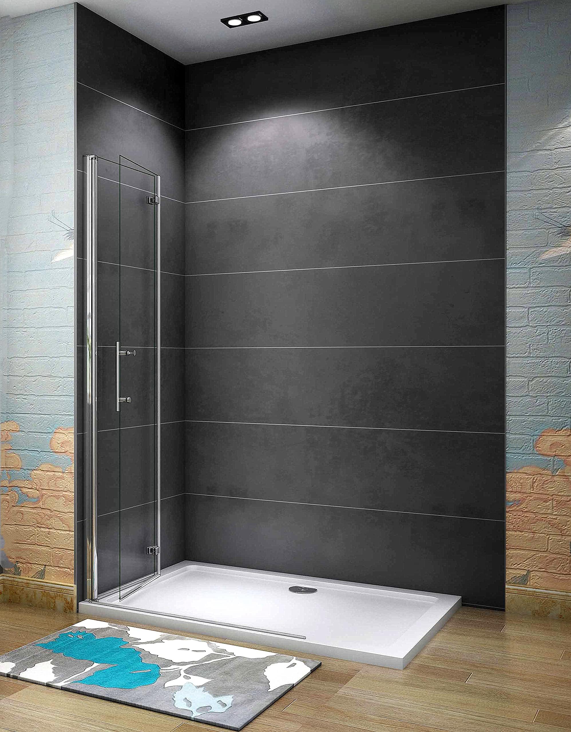 Aica Walk-in Duschtür Mit Nano ESG Glas – Faltbar, Drehbar, Höhe 195 Cm, Breite 70,5–72,5 Cm