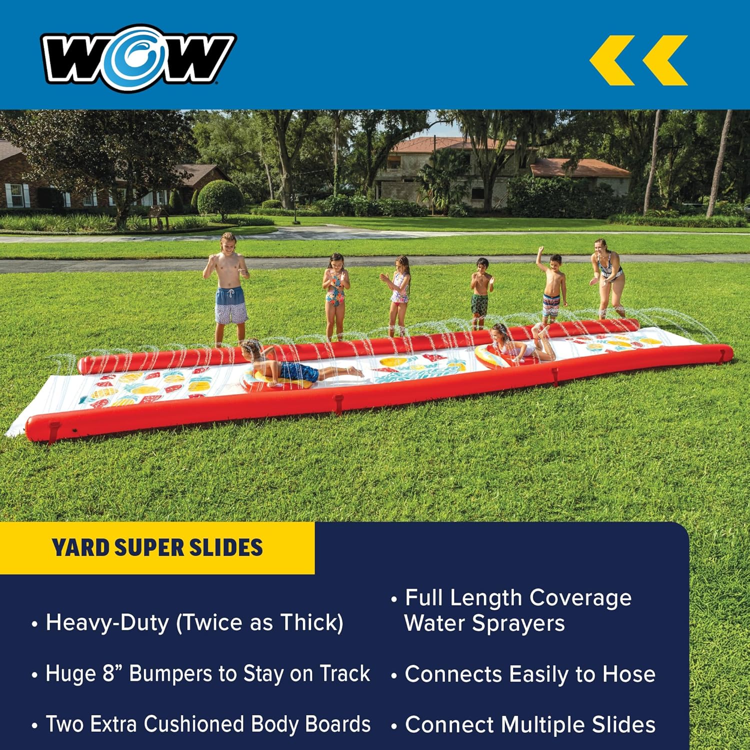 Wow Sports Pineapple Water Slide - 25 x 6 ft - Tropical Graphic - Zigzag Sprinklers - Tear-Resistant PVC