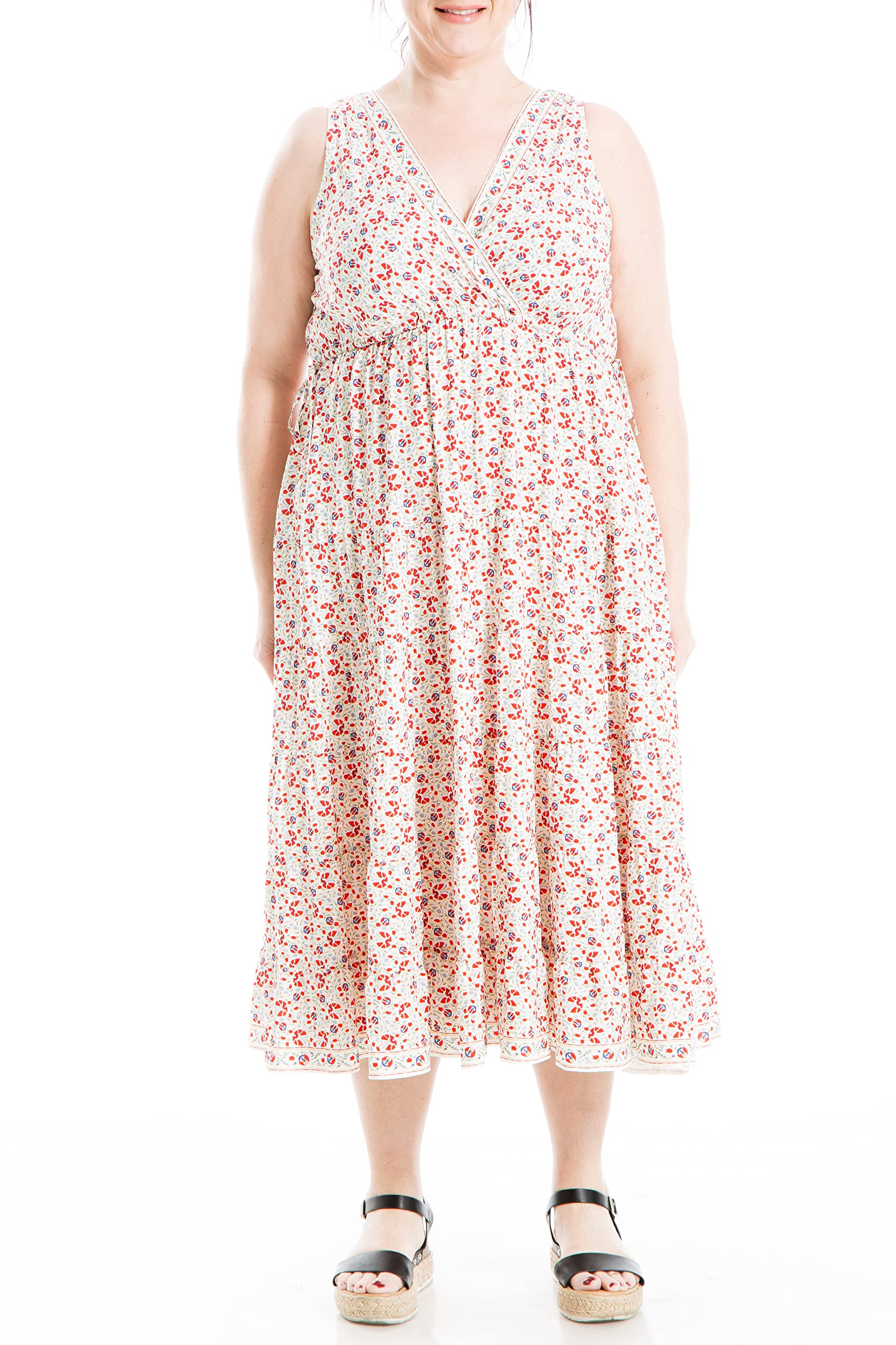 Max StudioWomen's Plus Size Sleevless V Neck Tiered Midi Dress