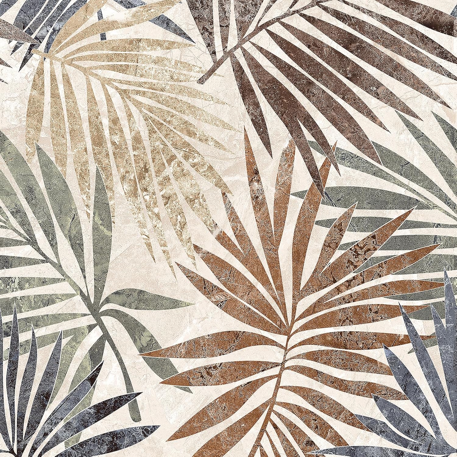 Stickyart Palm Leaf Wallpaper Peel and Stick Luxury Boho Tropical Wallpaper Colorful Removable Vintage Coastal Modern Palm Contact Paper Neutral Leaf Wall Paper for Cabinet Shelf Liner 17.5"x80"