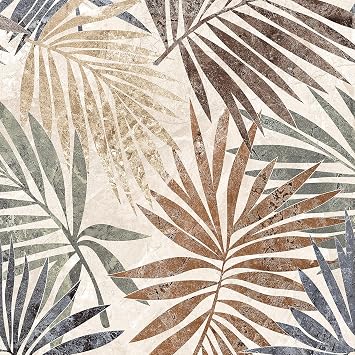Stickyart Palm Leaf Wallpaper Peel and Stick Luxury Boho Tropical Wallpaper Colorful Removable Vintage Coastal Modern Palm Contact Paper Neutral Leaf Wall Paper for Cabinet Shelf Liner 17.5"x80"