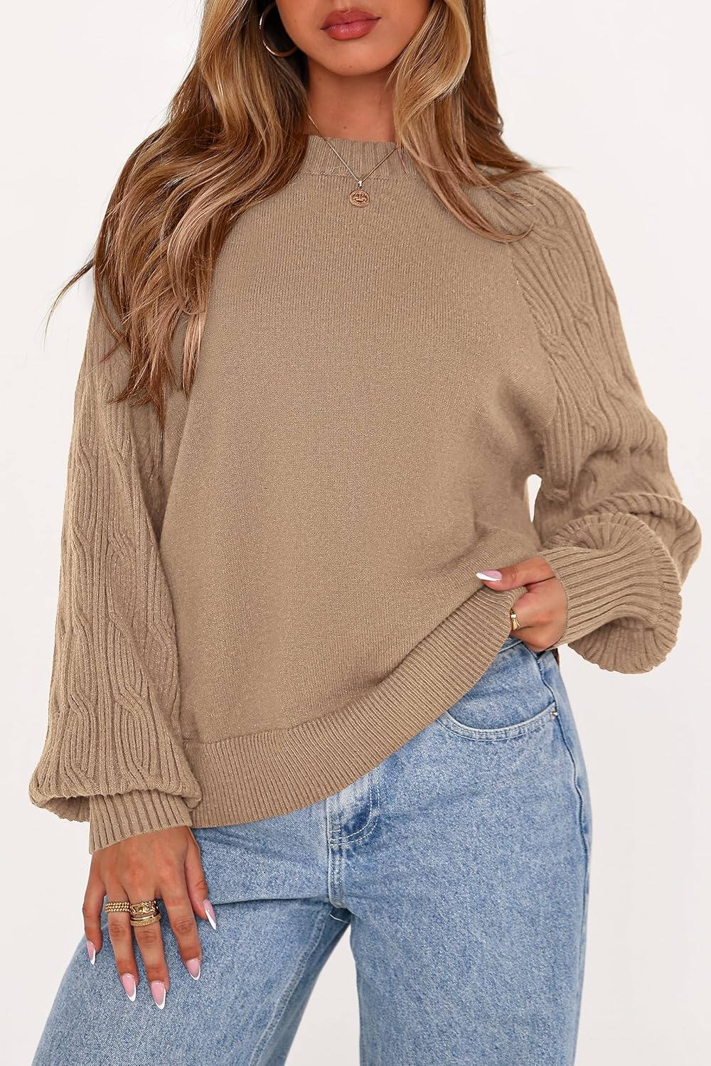 PRETTYGARDEN Womens Sweaters Spring Fashion 2026 Crew Neck Cable Knit Casual Loose Chunky Tunic Sweater Winter Clothing - Image 2