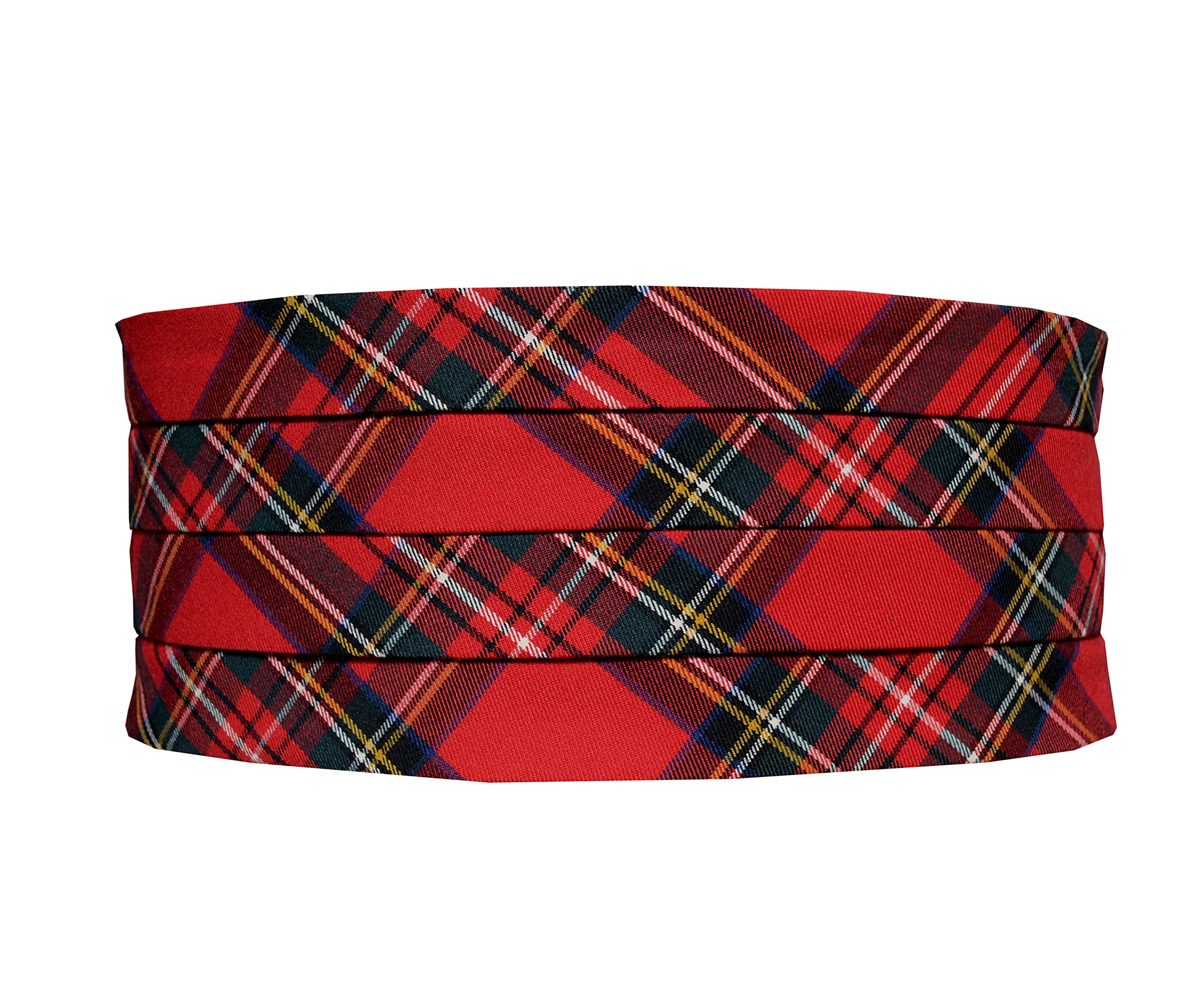 Remo Sartori Made in Italy Men's Red Tartan Checked Cummerbund Tuxedo Belt, 4 Folded, Wool (Medium: Adjustable from 29