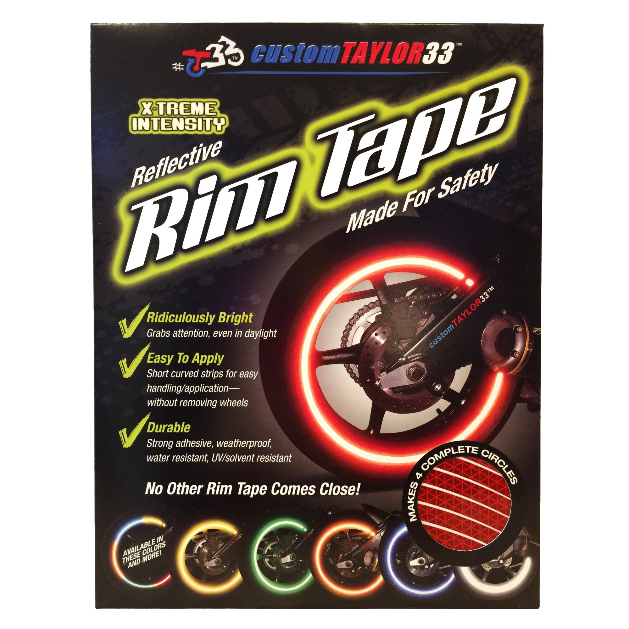 customTAYLOR33 RED High Intensity Grade Reflective Copyrighted Safety Rim Tapes - (Must Select Your Rim Size) (10" (TIRE Size, for Standing E-Scooters, etc.))