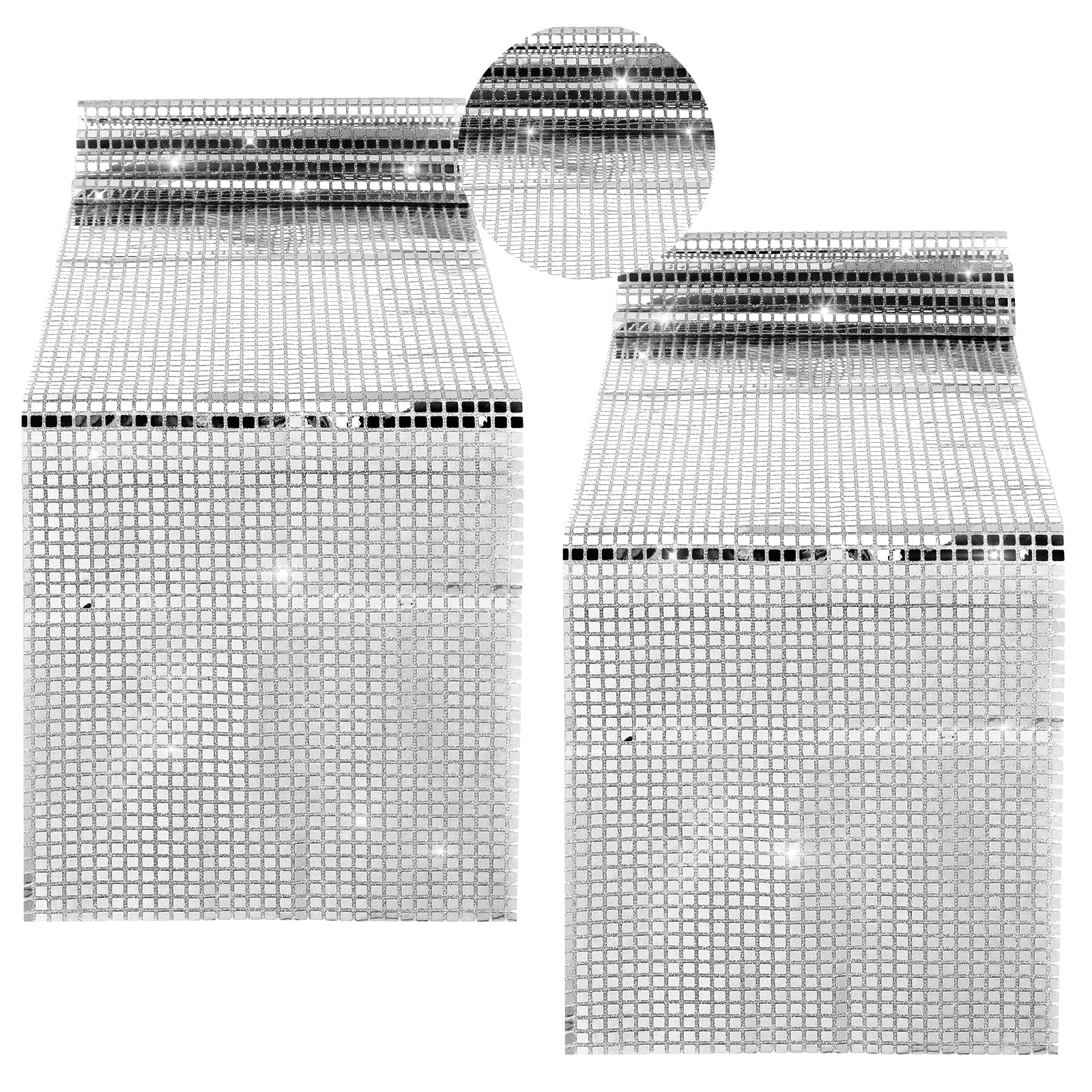 2 Pcs Glitter Disco Table Runner 12x71 Inch Disco Table Cloth Sequin Table Runners Disco Party Decorations Silver White Party Decorations for Disco