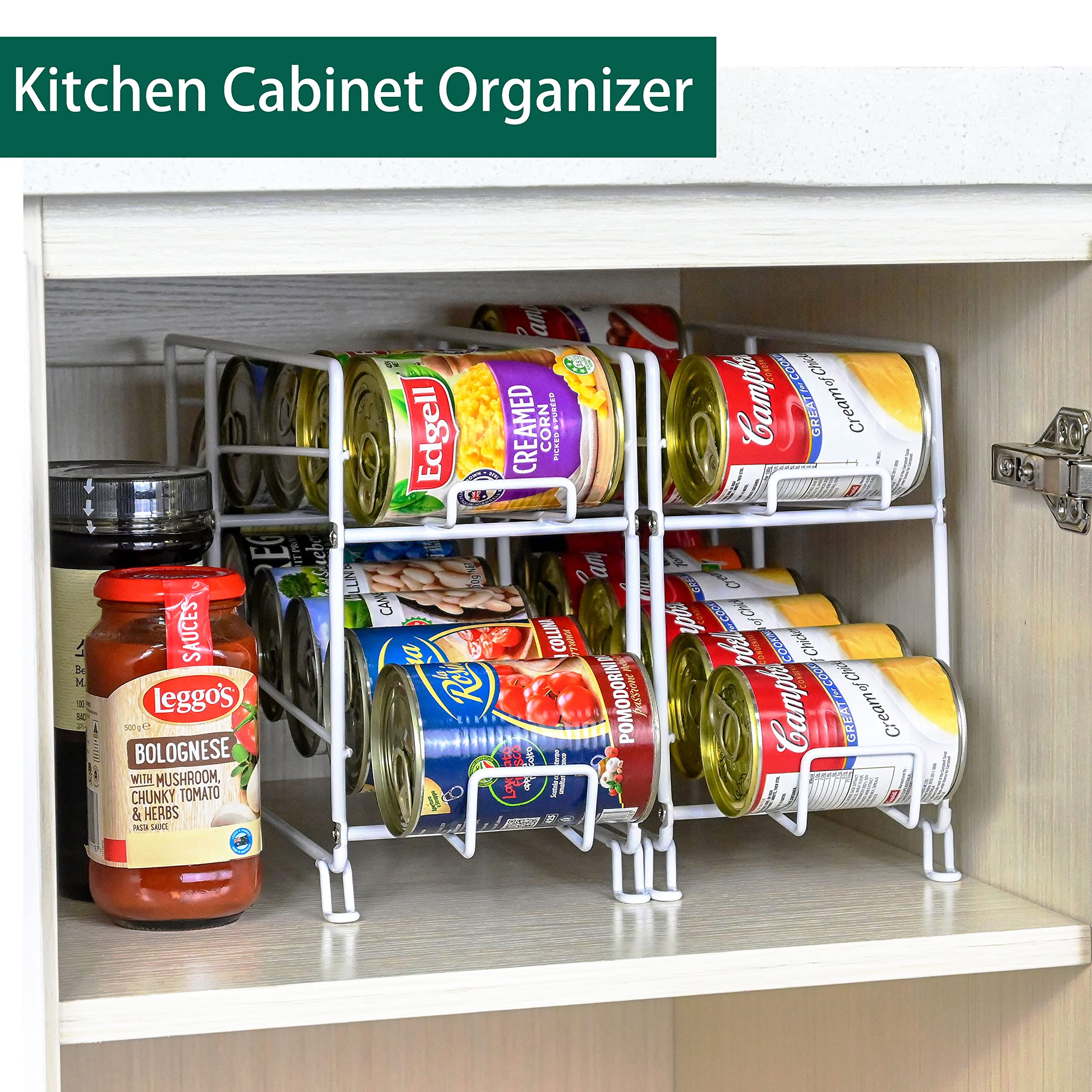 SUFAUY Paquete de 2 latas de sopa, organizador de latas de almacenamiento, apilable para bebidas, mini dispensador de latas para despensa/refrigerador, blanco