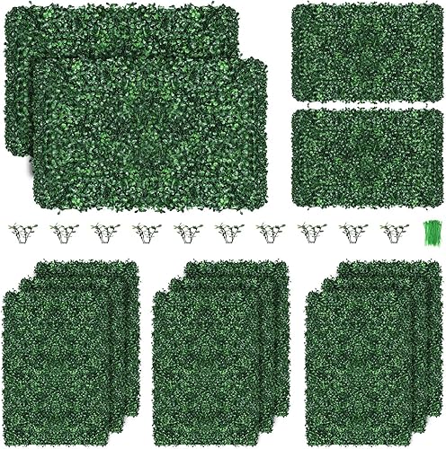 Miniatura 1 de Paneles de pared de césped artificial de 24 x 16 pulgadas (12 piezas), paneles de pared verdes de boj para pared de fondo de césped sintético,