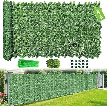 Artificial Ivy Fence Screening, 3M X 1M Garden Screening with 100pcs Zip Ties,Garden Screening Roll,Ivy Trellis Screening,Artificial Leaf Trellis,Foliage Wall Panel,UV Resistant
