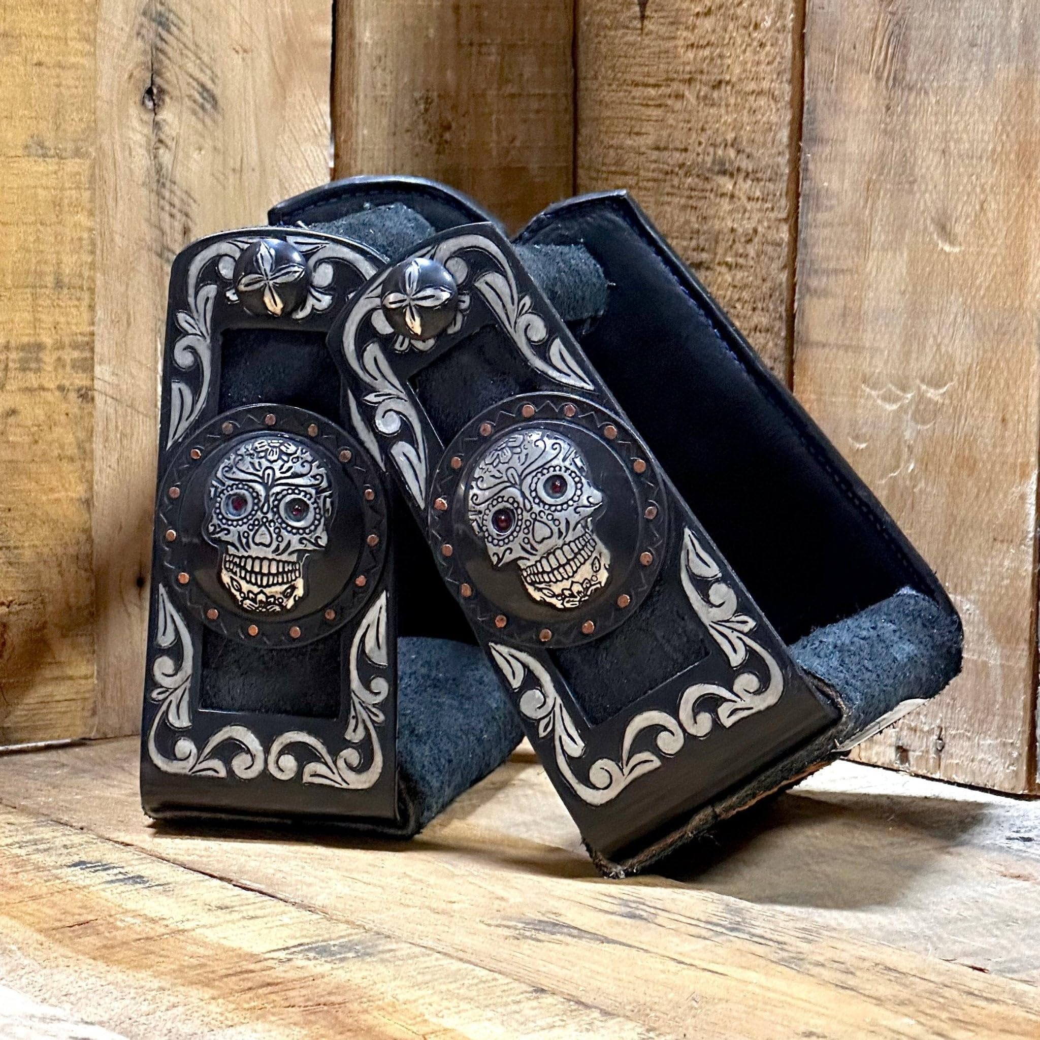 Charro Saddle Black Custom Stirrups Estribos Montura