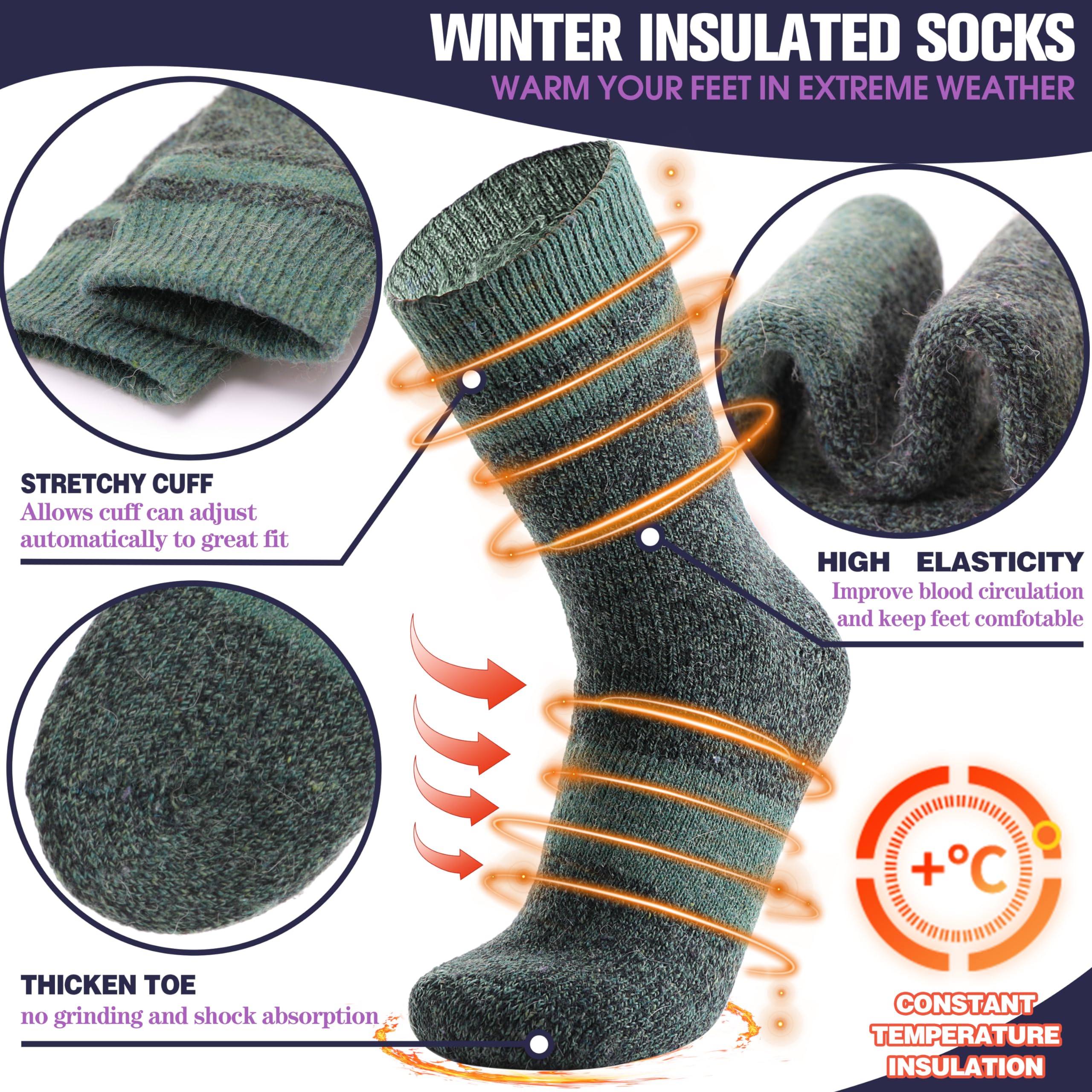 MOGGEI Calcetines Esquí Térmicos Hombre Y Mujer | Cálidos Y Gruesos Aislantes Para El Invierno,Ideales Para Botas De Esquí,Regalo De Calcetines,Regalos De Fin De Año,3 Pares