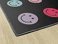 Vista 5 de Flagship Carpets Schoolgirl Style Rainbow Smileys in Black Criss-Cross Applesauce Educational Area Rug for Kids Room, Children's Classroom for