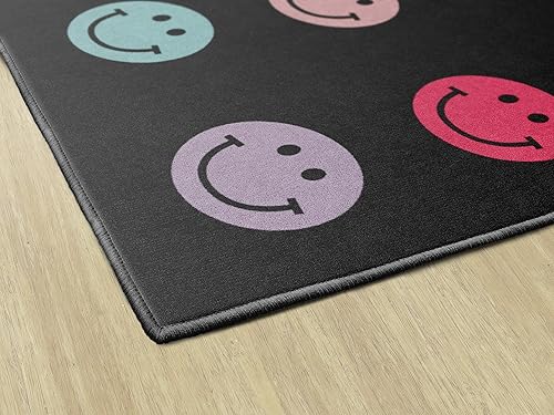 Miniatura 5 de Flagship Carpets Schoolgirl Style Rainbow Smileys in Black - Alfombra educativa de puré de manzana cruzada para habitación de los niños, aula