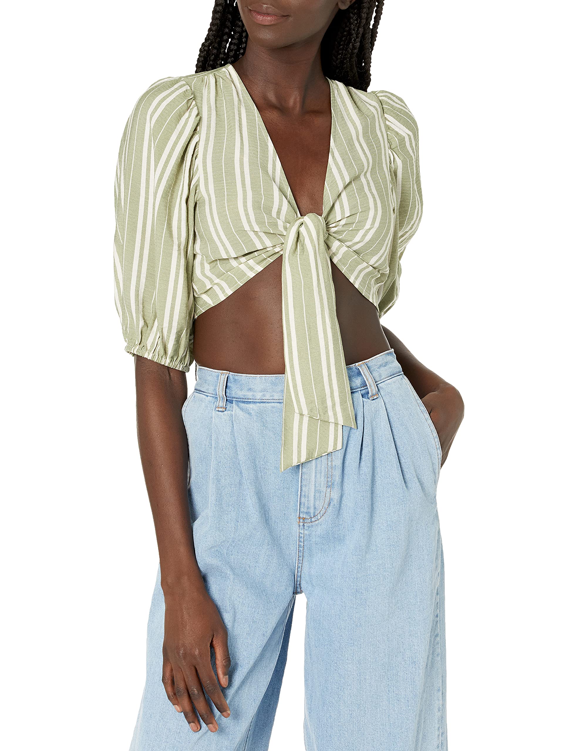 BCBGenerationwomens Woven Tie Front Crop Top Shirt