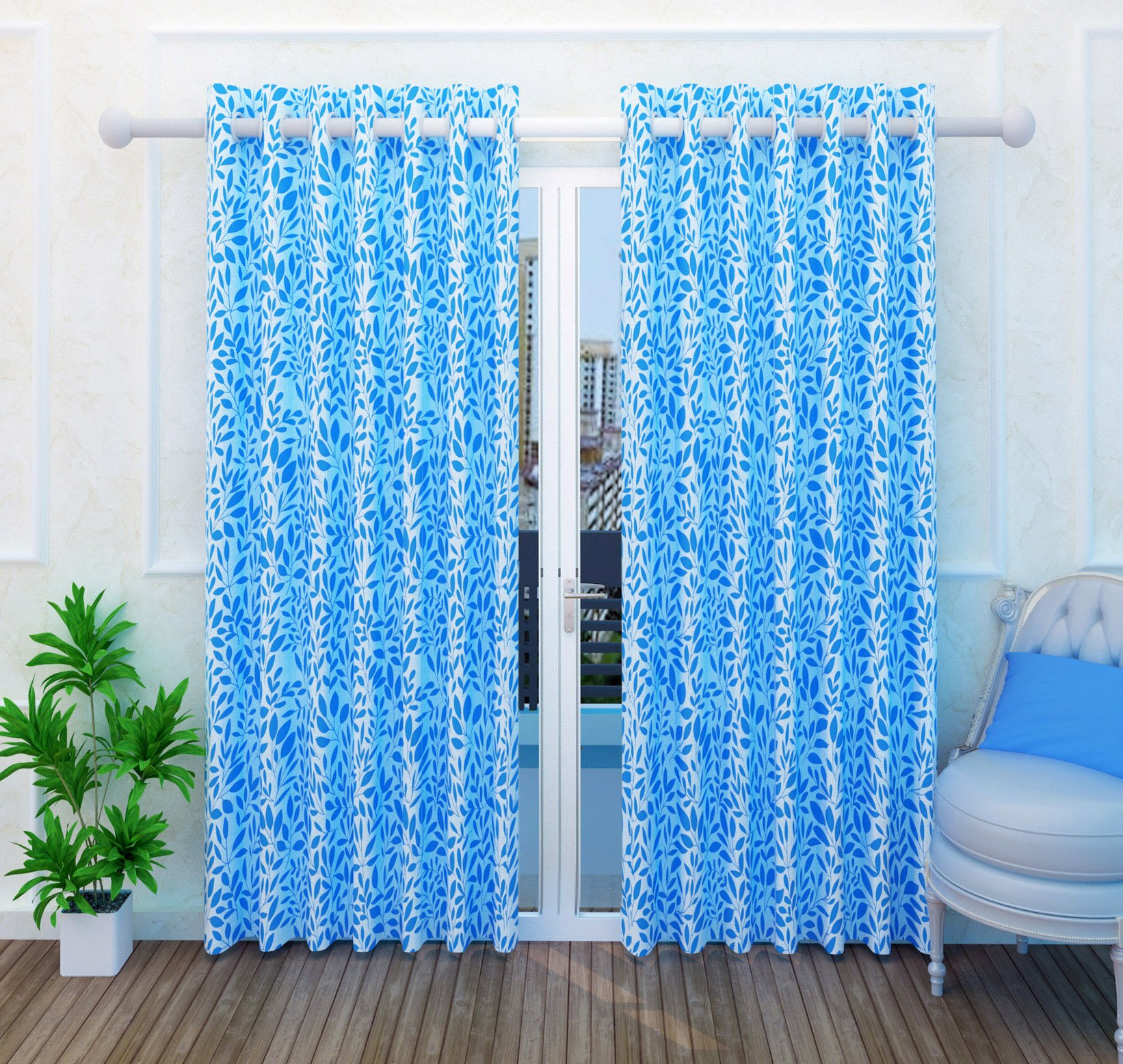 Divine Casa Printed Door Curtain Printed (Blue) 119 X 215 cm
