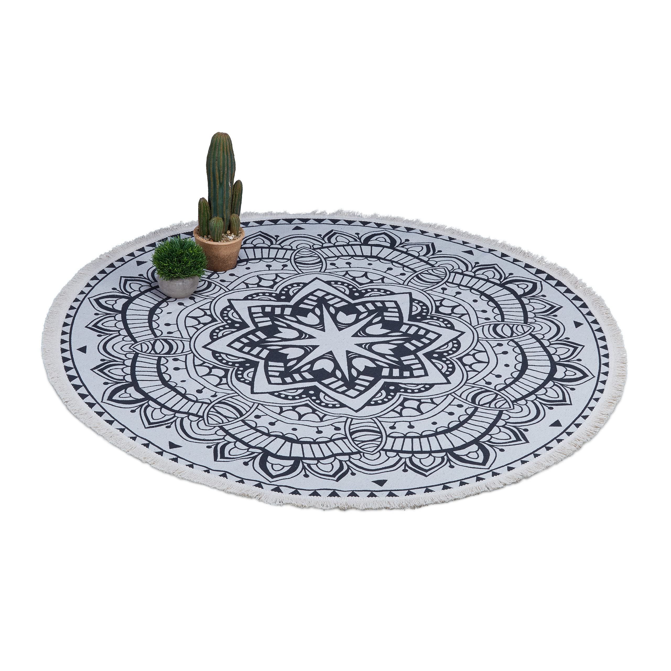 Alfombra redonda antideslizante de 100% algodón con diseño de mandala Relaxdays