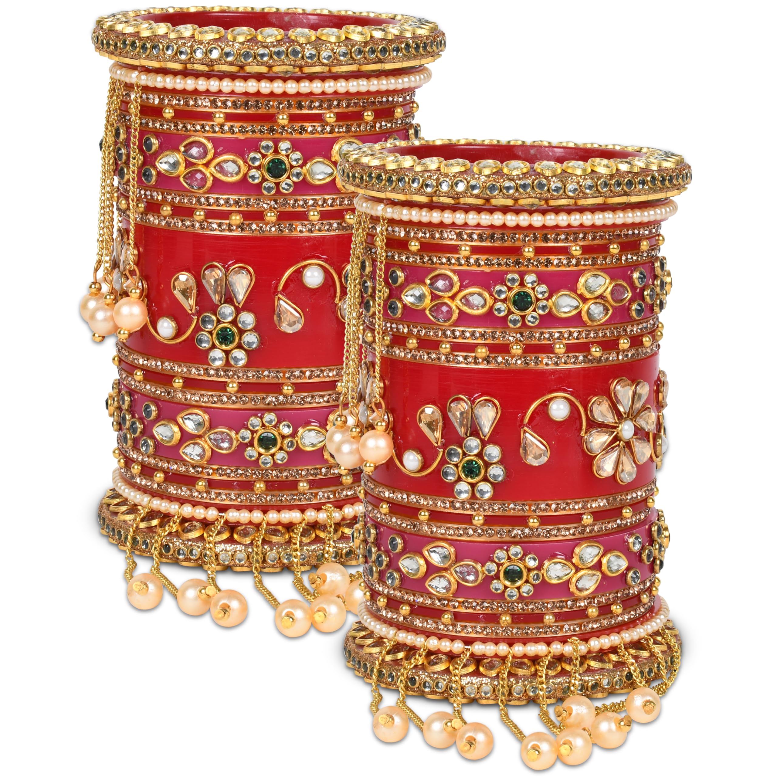EMERY Red Bridal Chuda with Pearl Latkan Bangles Set, Pack of 38, 7 Color Options, Rajwada Design, Plastic Base, for Weddings, Engagements & Festivals (PINK, 2.8) (B0D5WNNT4N) Amazon Price History, Amazon Price Tracker