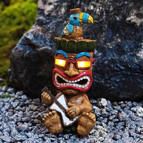 Miniatura 9 de EPTUEGA Estatua solar de Tiki para decoración al aire libre, guitarra divertida, decoración de barra Tiki Bird Tiki de 11.69 pulgadas de alto para