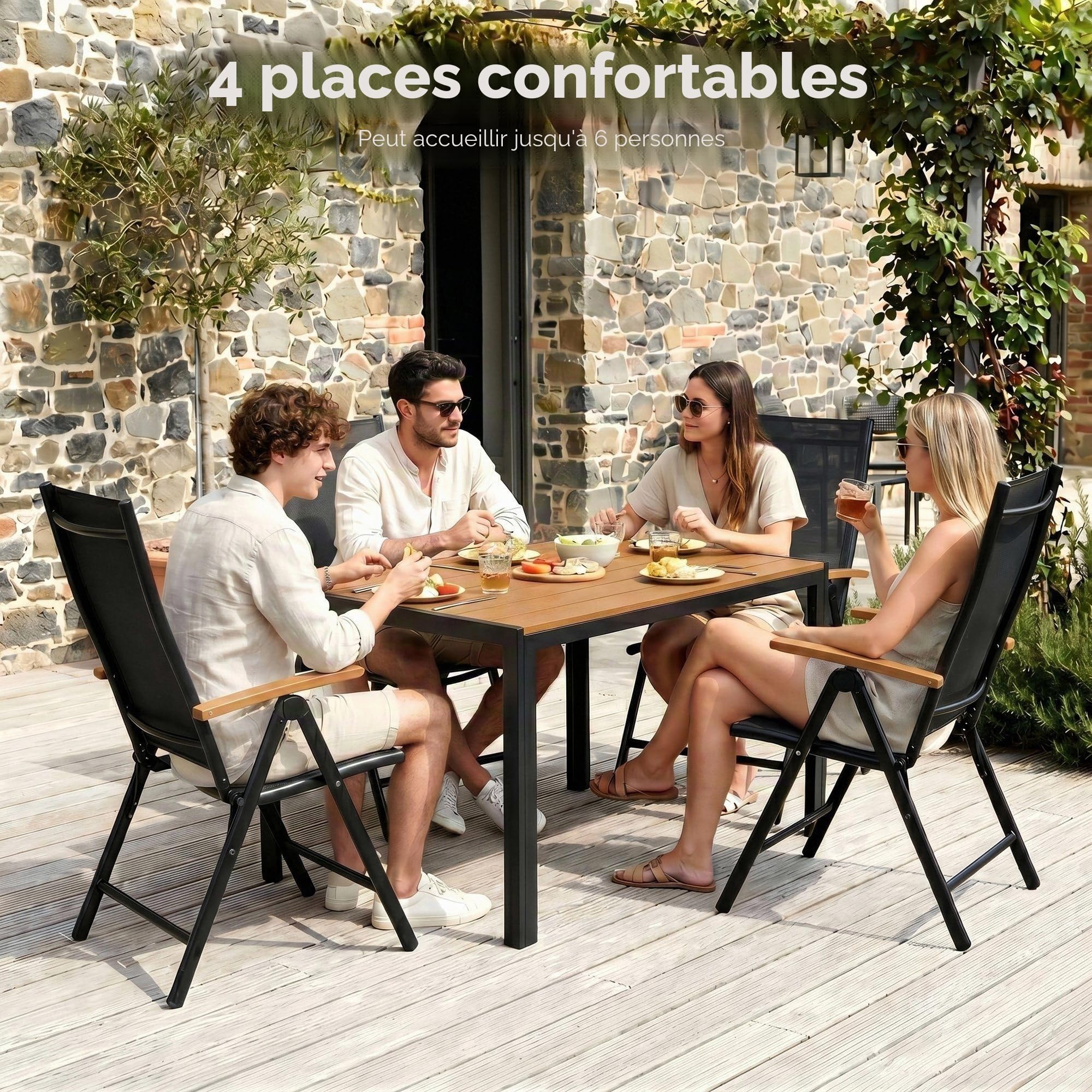 LIFERUN Table de Jardin 110x70 cm WPC pour 4-6 Personnes avec Cadre en Aluminium Brun Teck