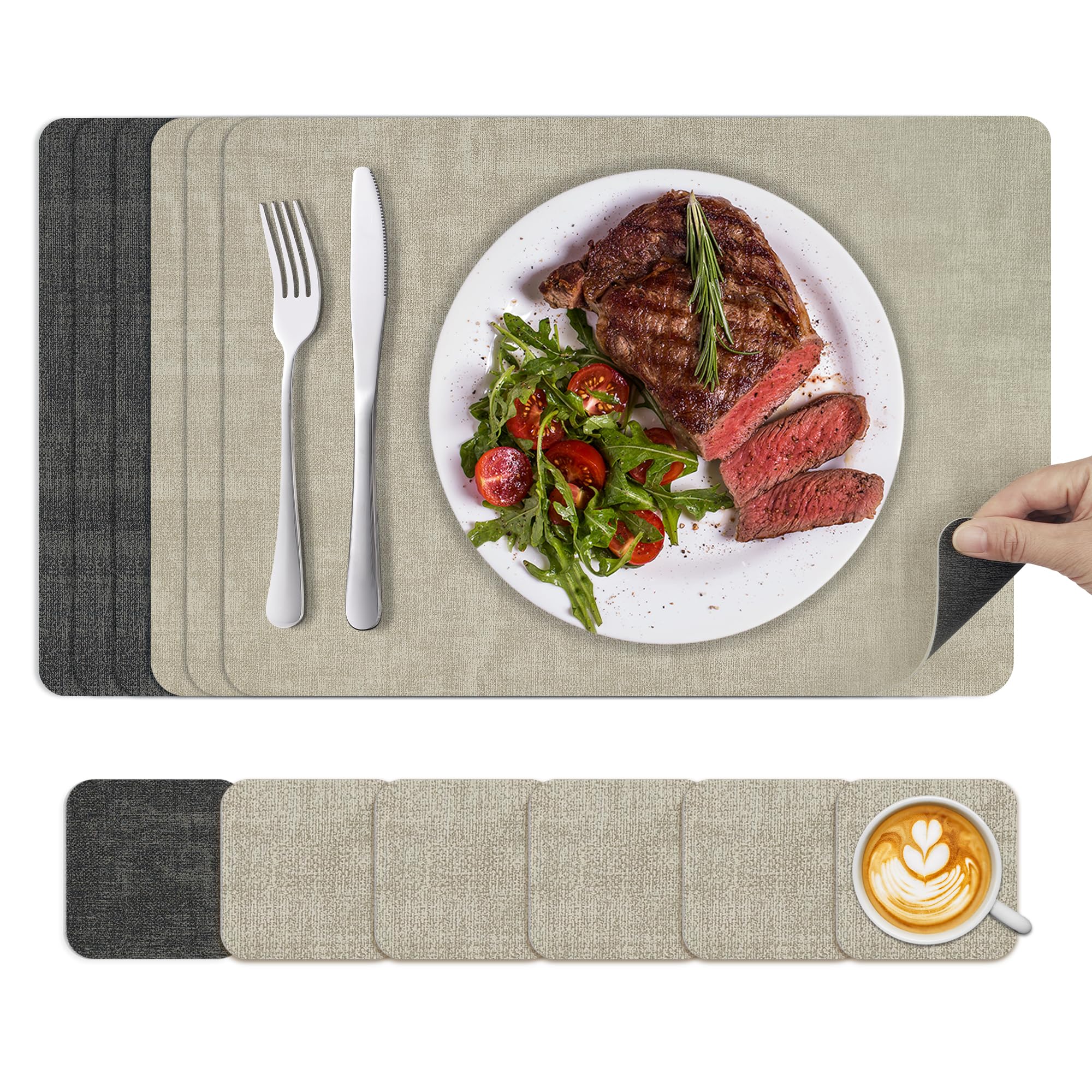 KitchenBoss Placemats Coaster Sets 6: Place Mats for Table Dinner Mat Set of 6, 43 * 30cm Dual-Sided Washable Non-slip Heat Vinyl Placemat for Kitchen Dinning Restaurant 03