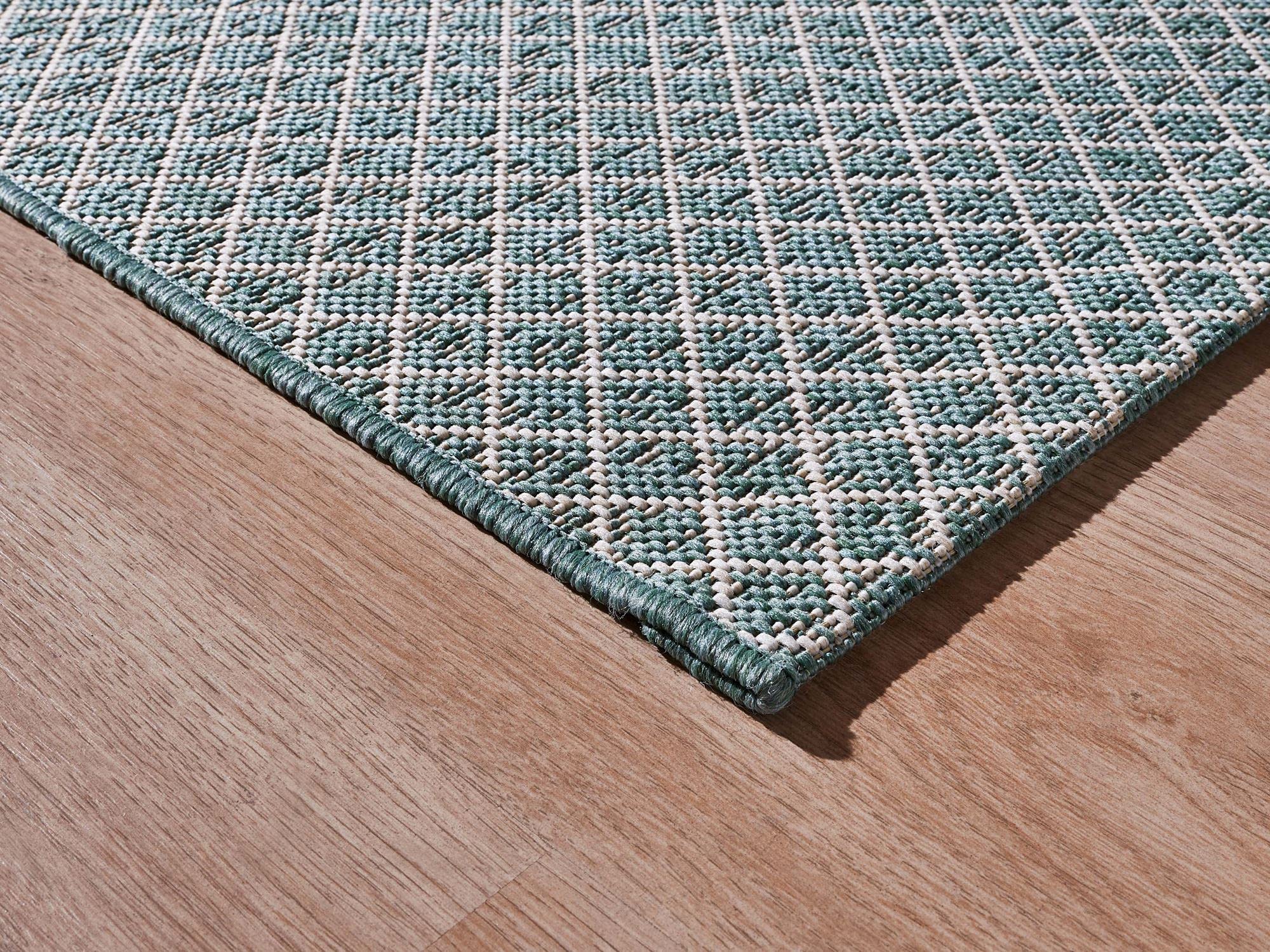 Steffensmeier Indoor Outdoor Teppich Öland Balkon Terrasse Küche Garten wasserfest Kunststoff, strapazierfähig, Raute Mint Beige, 200x250 cm