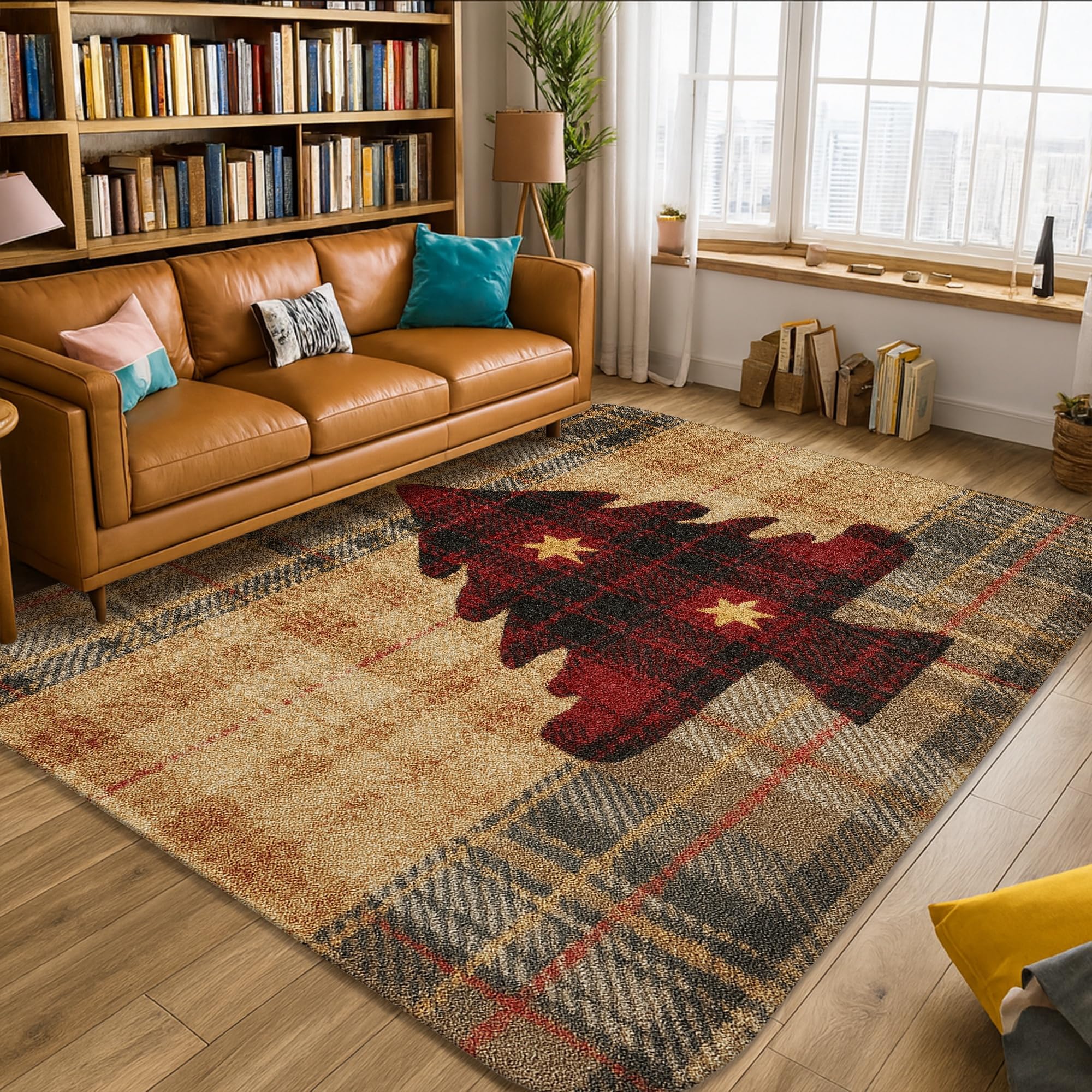 Tapis de sapin de Noël à carreaux rouge pour un salon festif 1,5x2,1m