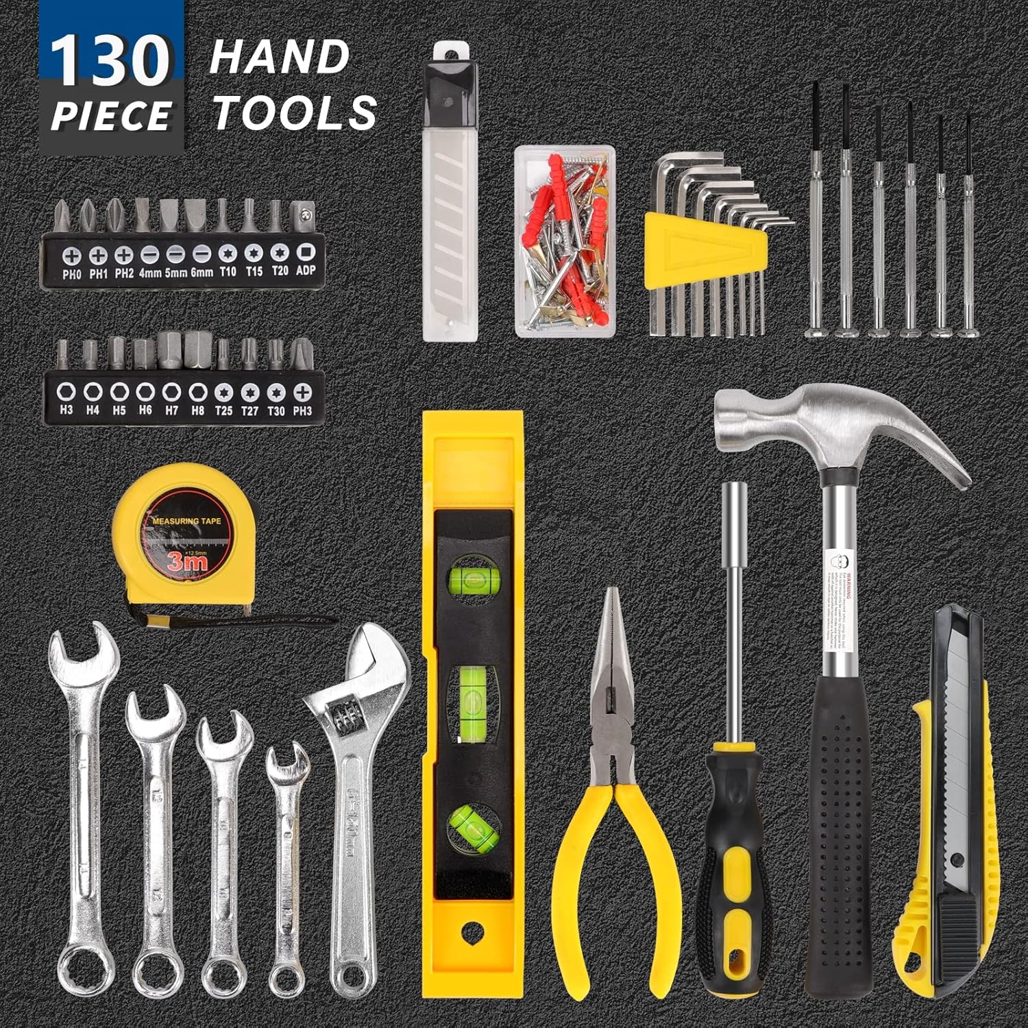 COMOWARE 130 Piece Tool Set, General Household Hand Tool Kit with Plastic Toolbox Storage Case - - 