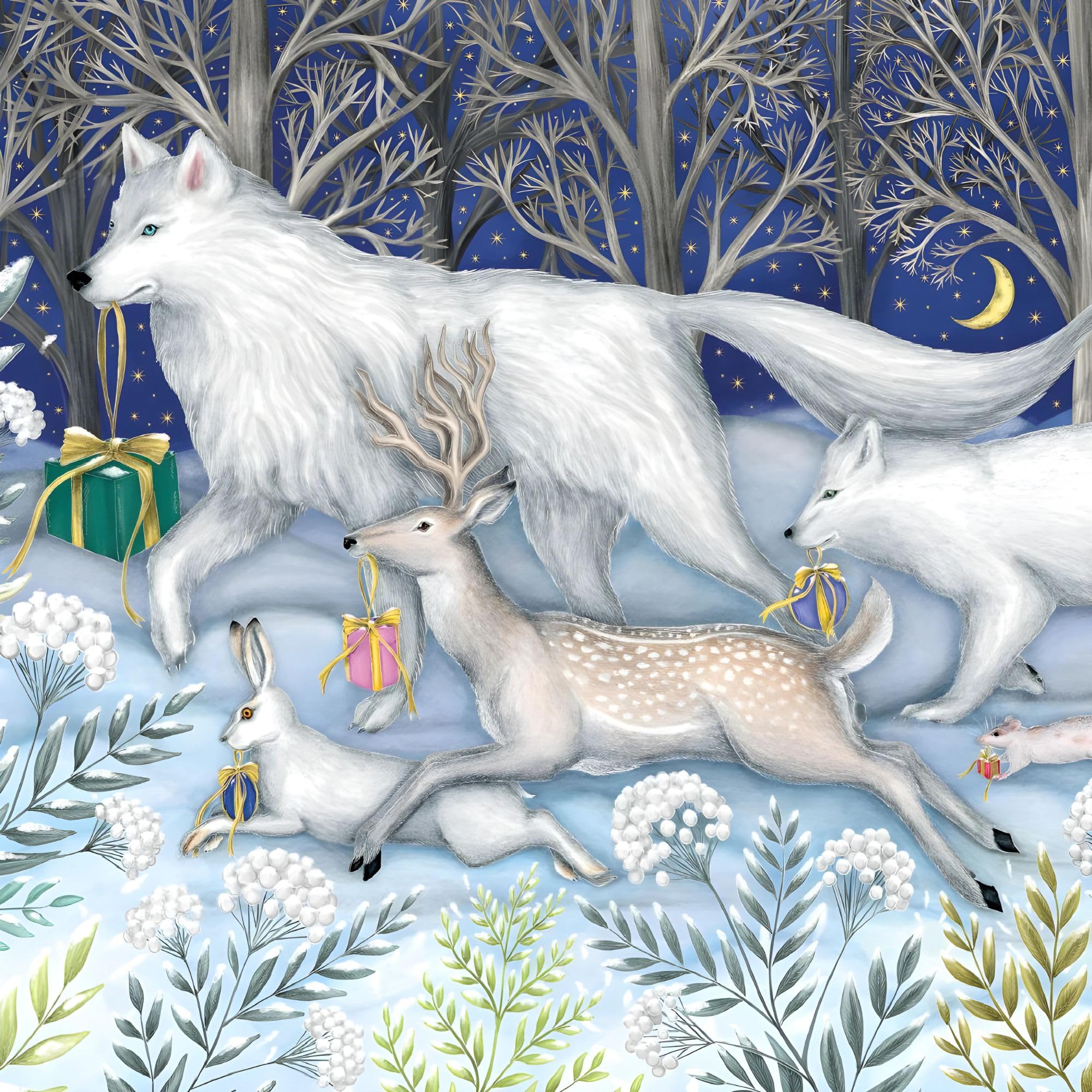 Museums & Galleries Christmas Cards Pack of 5, Woodland Animals Forest Scene, Catherine Rowe