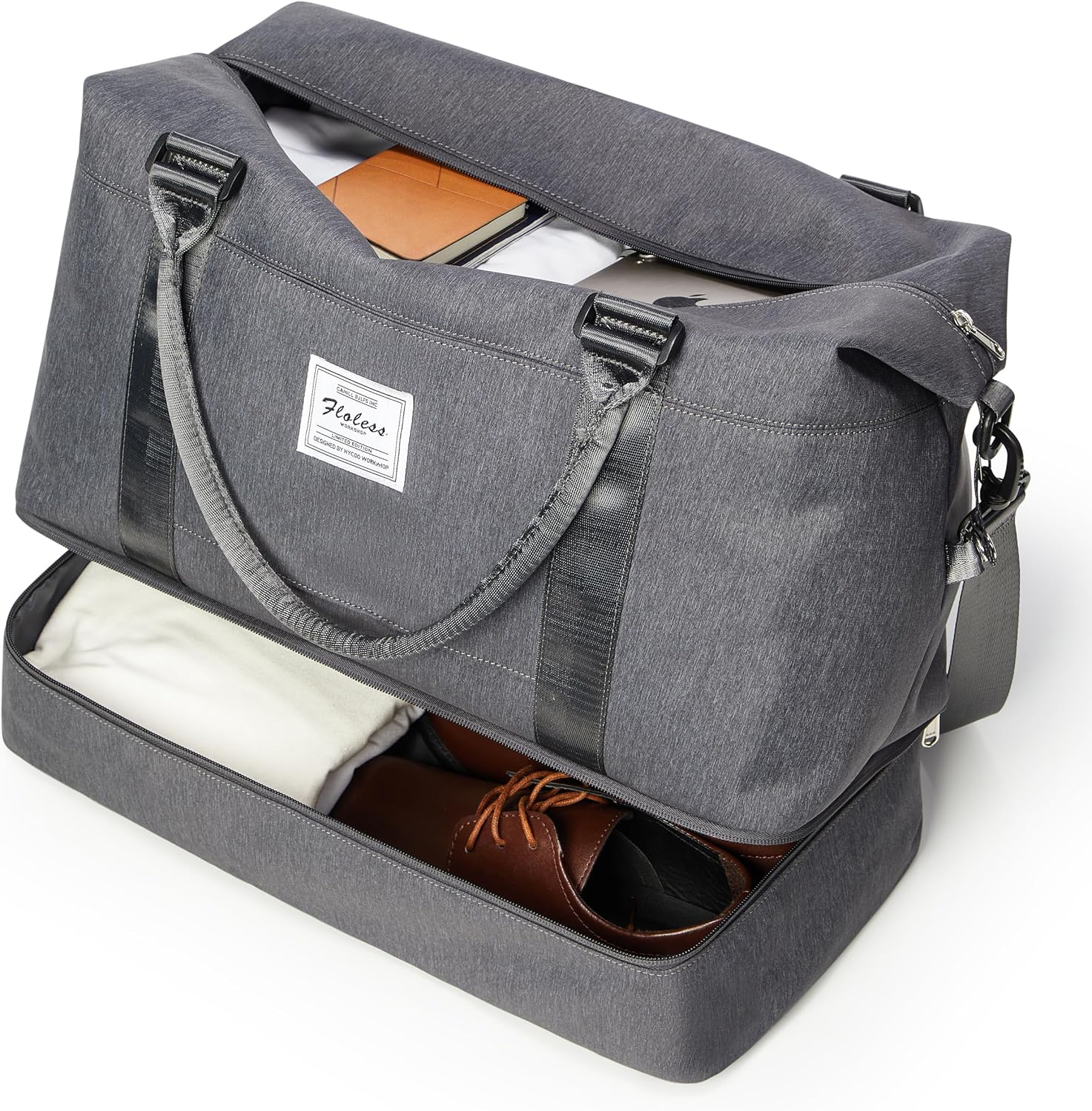 Travel Bag for Men Women, Duffle Bags for Travel, Carry on Weekender Overnight Travel Duffel Bag with Shoe Compartment & Wet Pocket,Dark Grey - Image 8