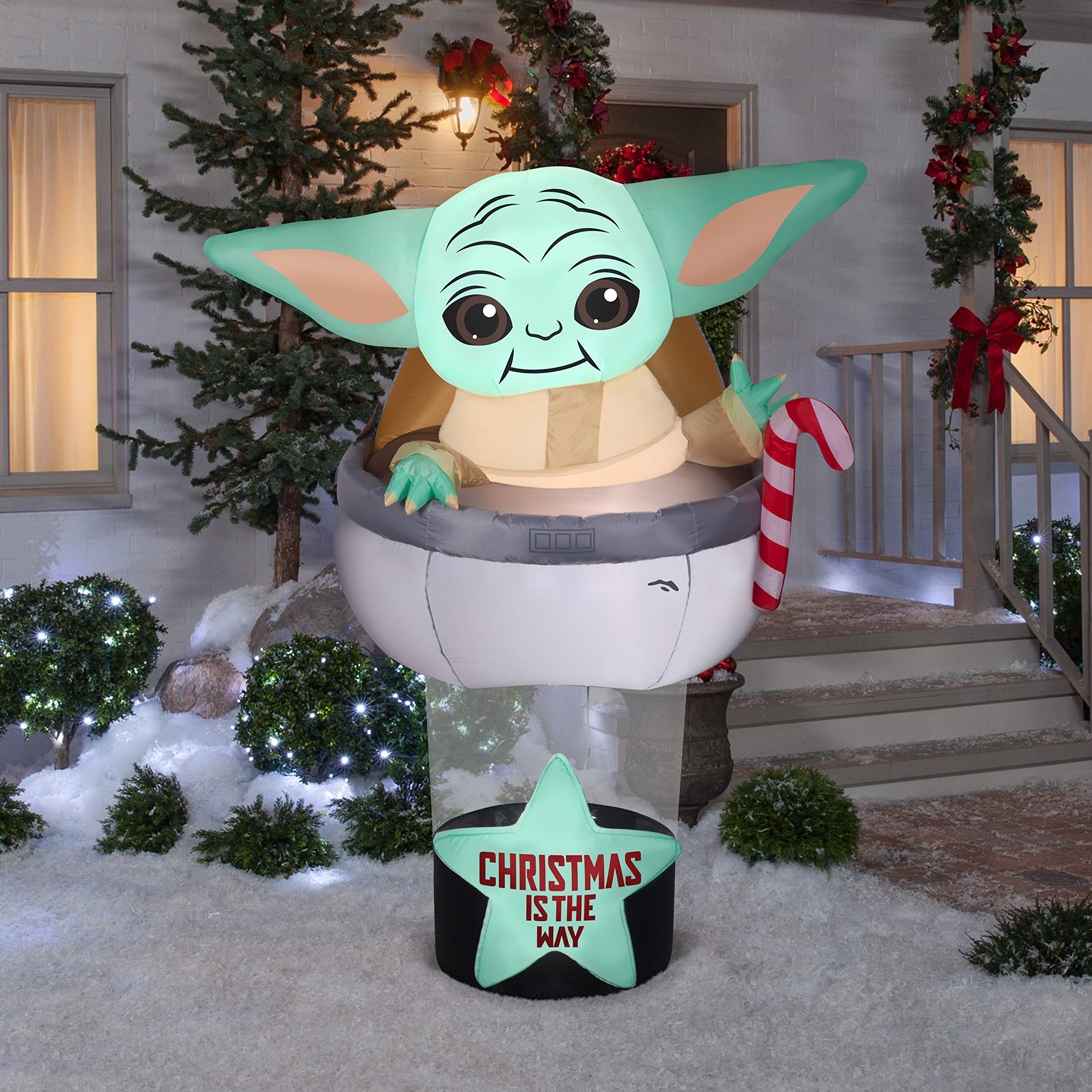 Gemmy Christmas Airblown Inflatable The Child in Pod Scene Star Wars, 6 ft Tall, Grey