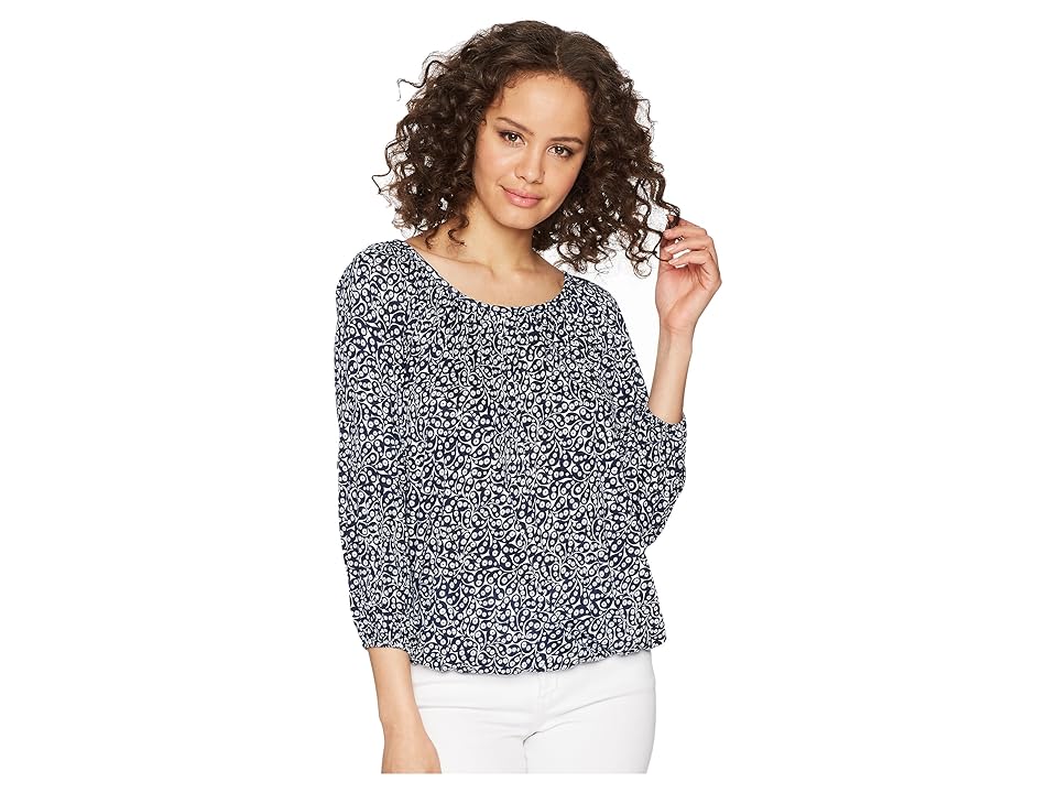 

MICHAEL Michael Kors Paisley Fleur Peasant Top (White/True Navy) Women's Clothing