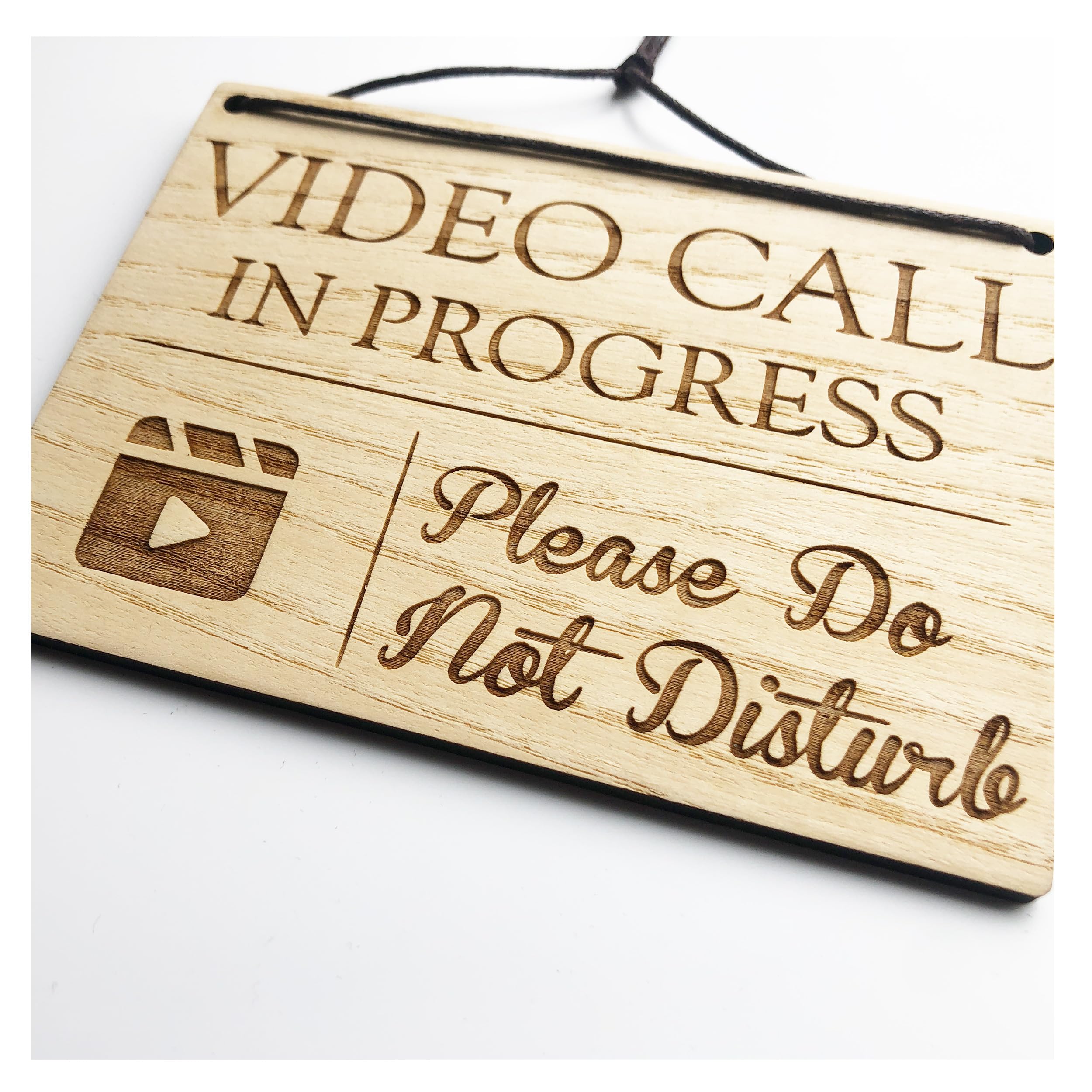 Lovethis** Ash Wood Video Call In Progress - Please Do Not Disturb - 140Mm X 100Mm X 4Mm Wooden Laser Engraved Rectangle Sign Plaque With Cotton Cord For Hanging